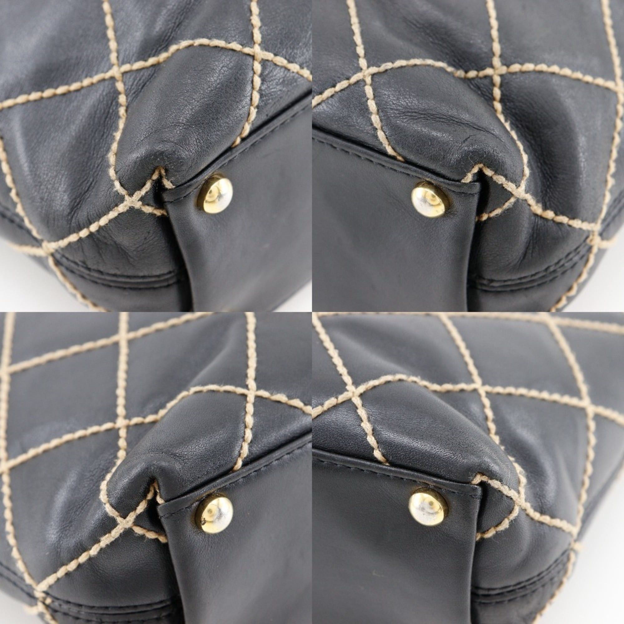 Chanel CHANEL Wild Stitch Handbag, Black Calfskin, A5 Size, Magnetic Included, Women's Size ONE SIZE - 4 Thumbnail