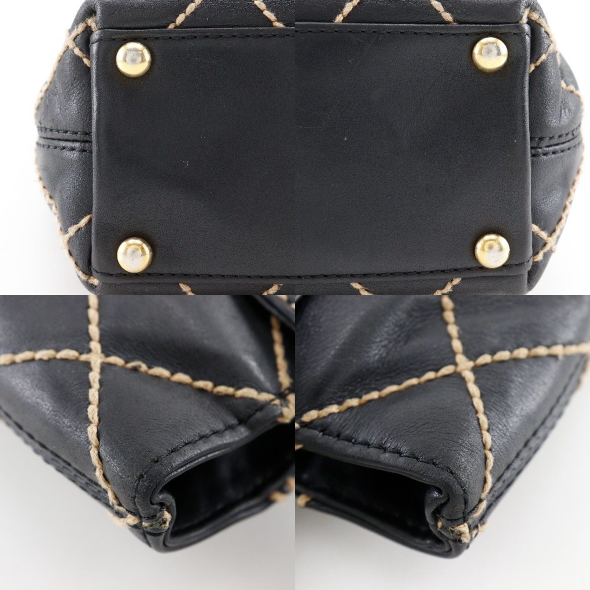 Chanel CHANEL Wild Stitch Handbag, Black Calfskin, A5 Size, Magnetic Included, Women's Size ONE SIZE - 16 Thumbnail