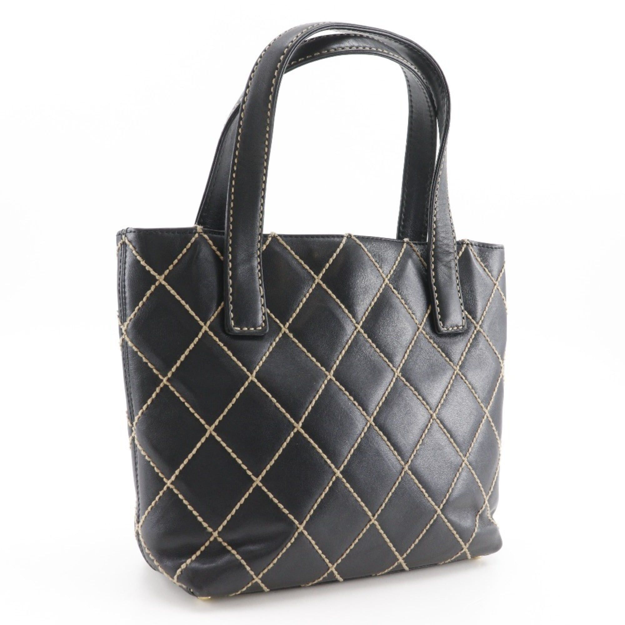 Chanel CHANEL Wild Stitch Handbag, Black Calfskin, A5 Size, Magnetic Included, Women's Size ONE SIZE - 3 Thumbnail