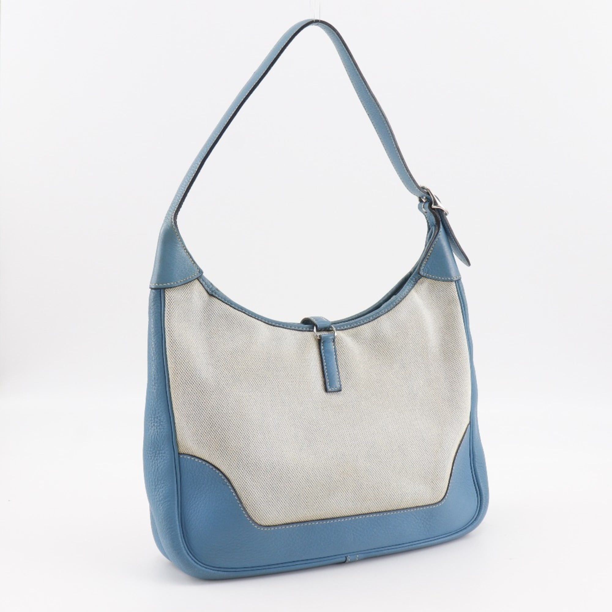 Hermes Hermes Hermès Trim 31 Shoulder Bag, Toile H x Taurillon Clemence Leather, 1999, Natural/Blue Jean, C A5 31, Women's Size ONE SIZE - 3 Thumbnail