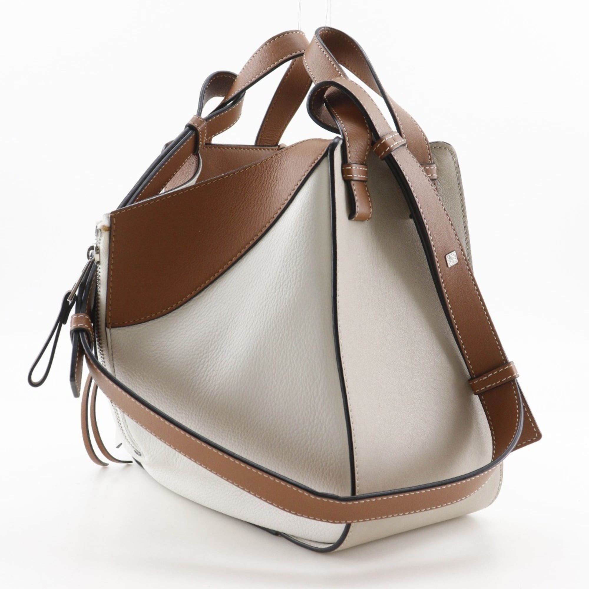 Loewe LOEWE Hammock Small Handbag, 2-Way Shoulder Bag, Brown/White Calfskin, A5 Size, Women's Size ONE SIZE - 3 Thumbnail