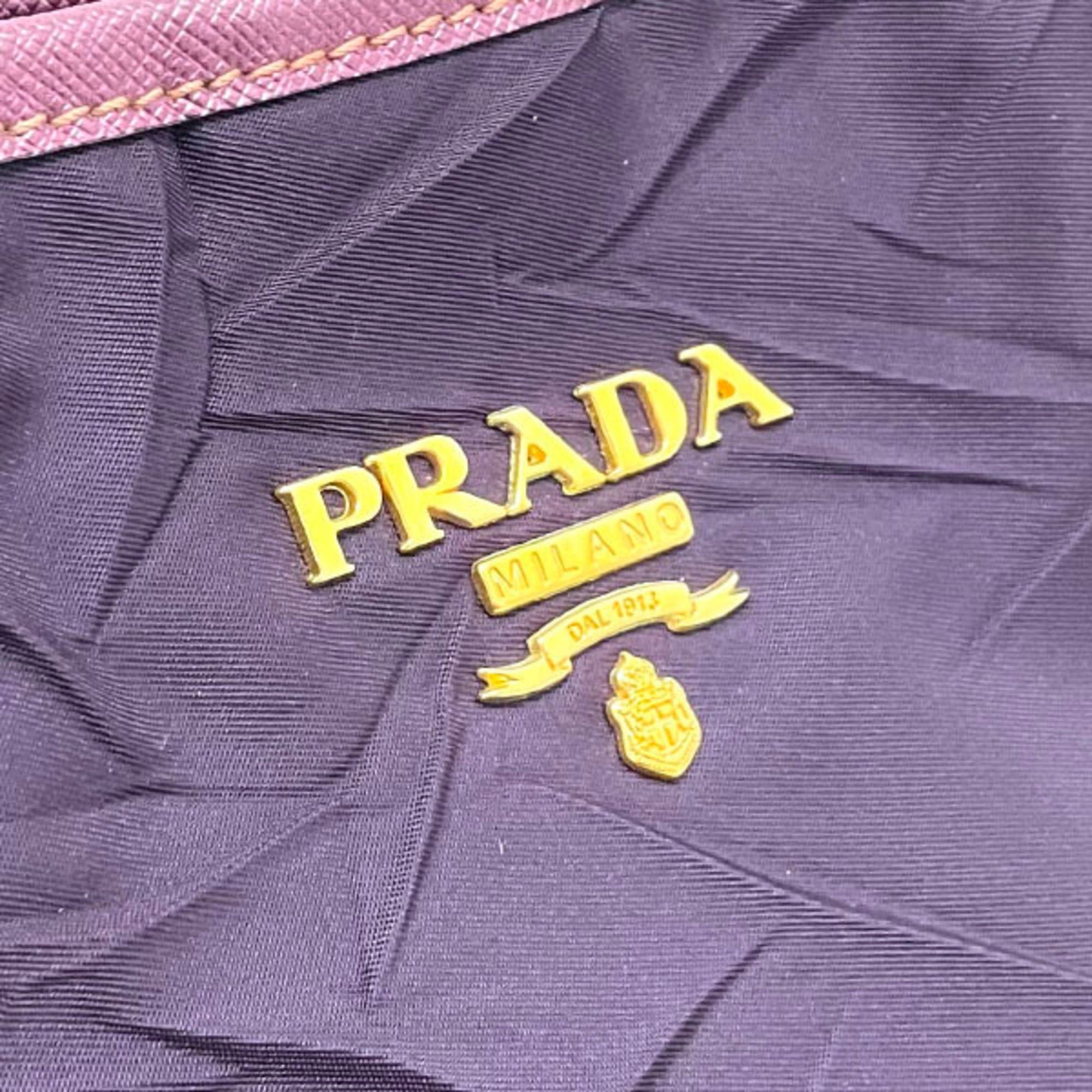 Prada Prada TESS.FROISSE' SAFFIANO Tote Bag, Wrinkled Tessuto Nylon and Leather Shoulder Bag in Purple (BR4001). Also available: Outlet Handbags, (AARR-16656). Size ONE SIZE - 5 Thumbnail