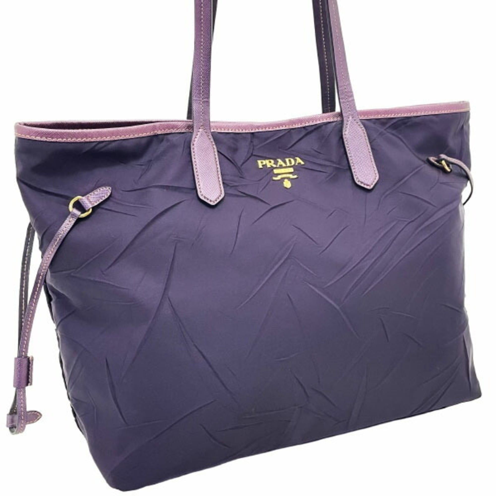 Prada Prada TESS.FROISSE' SAFFIANO Tote Bag, Wrinkled Tessuto Nylon and Leather Shoulder Bag in Purple (BR4001). Also available: Outlet Handbags, (AARR-16656). Size ONE SIZE - 4 Thumbnail