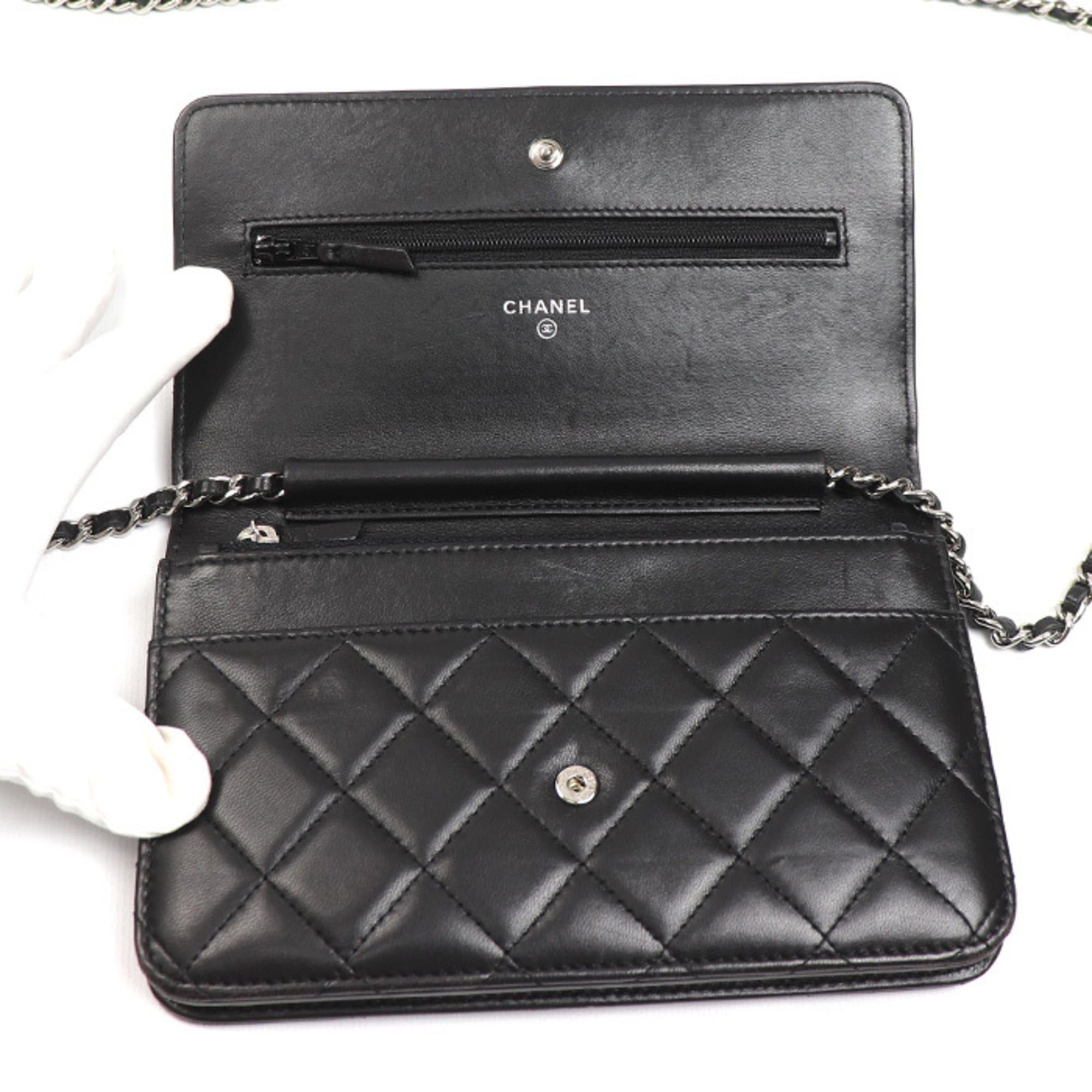 Chanel CHANEL Chain Wallet Lambskin Shoulder Bag Black AP0250 Women's Size ONE SIZE - 4 Thumbnail