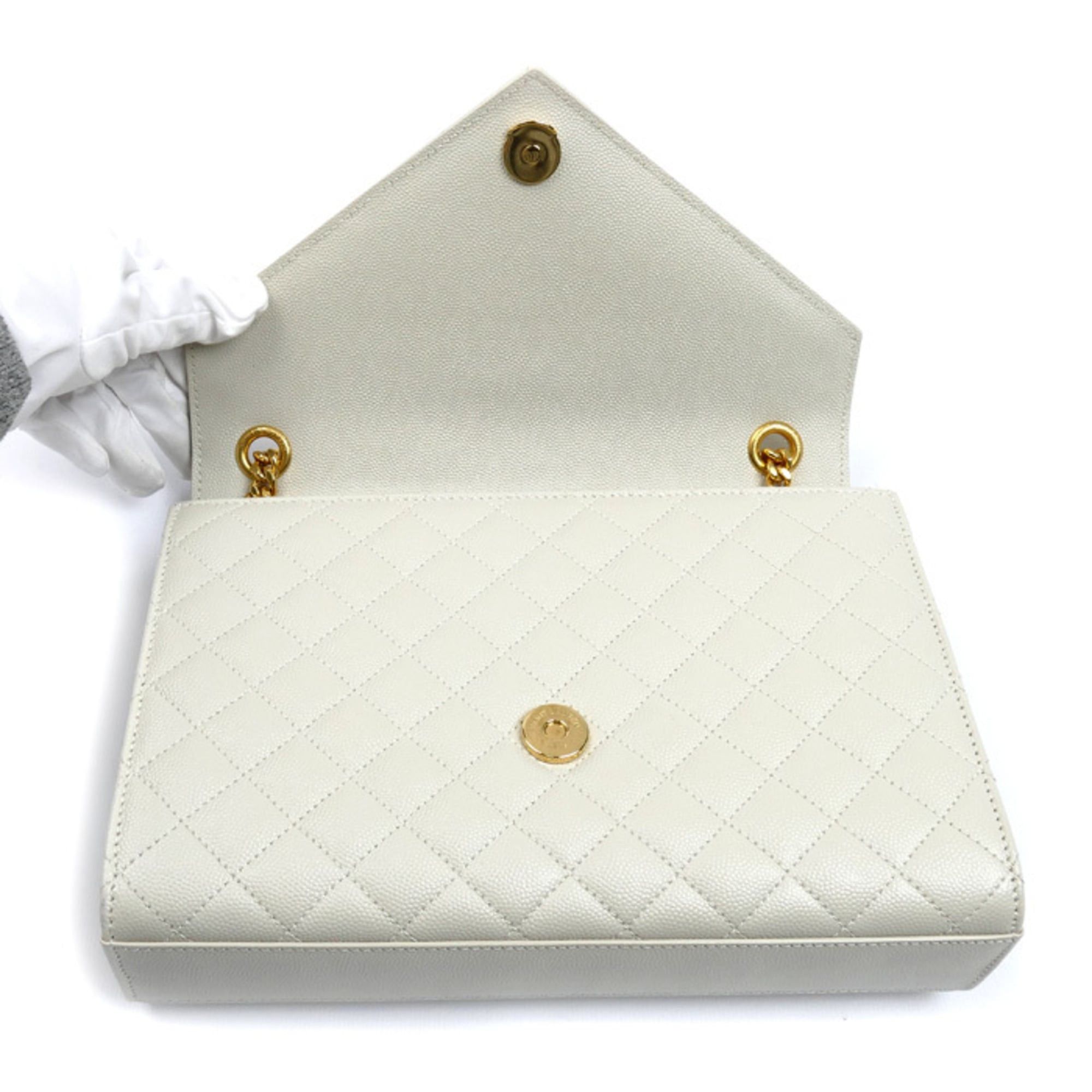 SAINT LAURENT Envelope Medium Shoulder Bag, White, 600185, Women's