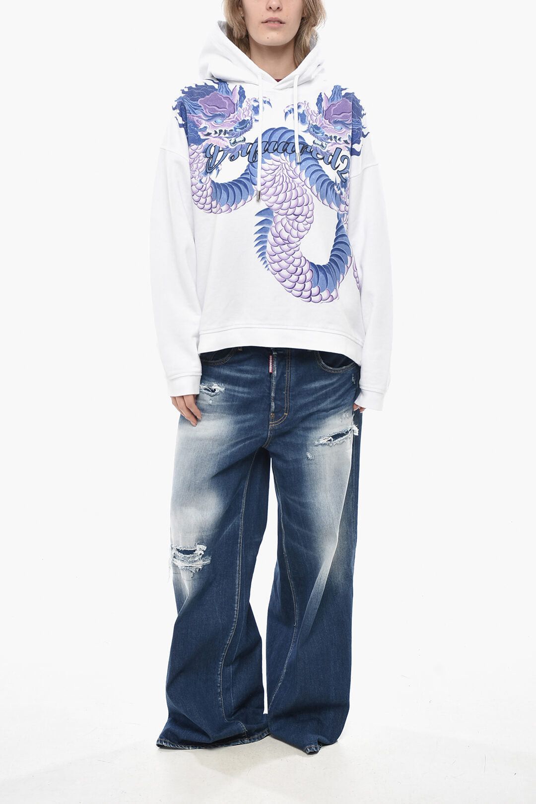 Dsquared2 Printed Brushed Cotton Hoodie RELAXED FIT Size XS / US 0-2 / IT 36-38 - 4 Thumbnail