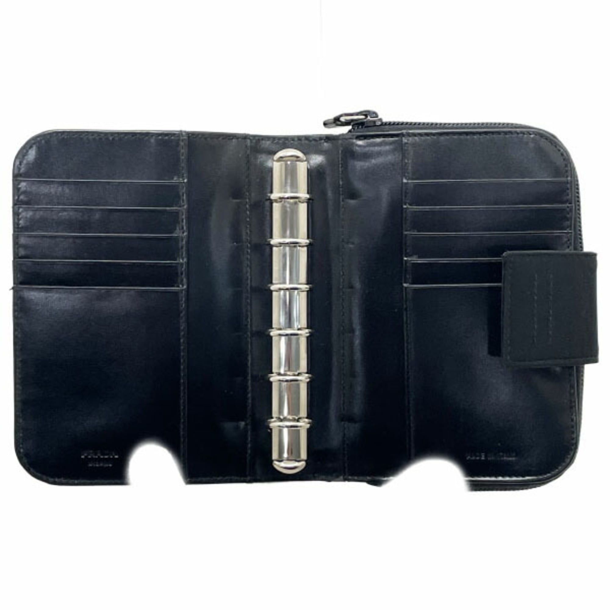 Prada Prada Triangle Agenda Planner Cover, Nylon and Leather, Black, with Triangular Plate, Fits Address Books, Memo Pads, Notebooks, 6-Hole Design, Suitable for Medium Wallets, NERO HW-16376 Size ONE SIZE - 6 Thumbnail