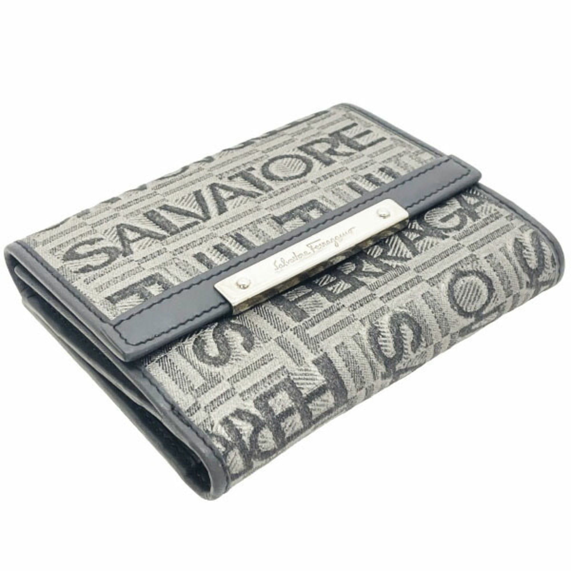 Salvatore Ferragamo Salvatore Ferragamo Wallet, Plate, Double Canvas and Leather, Gray, Size 22 8253, Bifold Compact KAMY-16588 Size ONE SIZE - 3 Thumbnail
