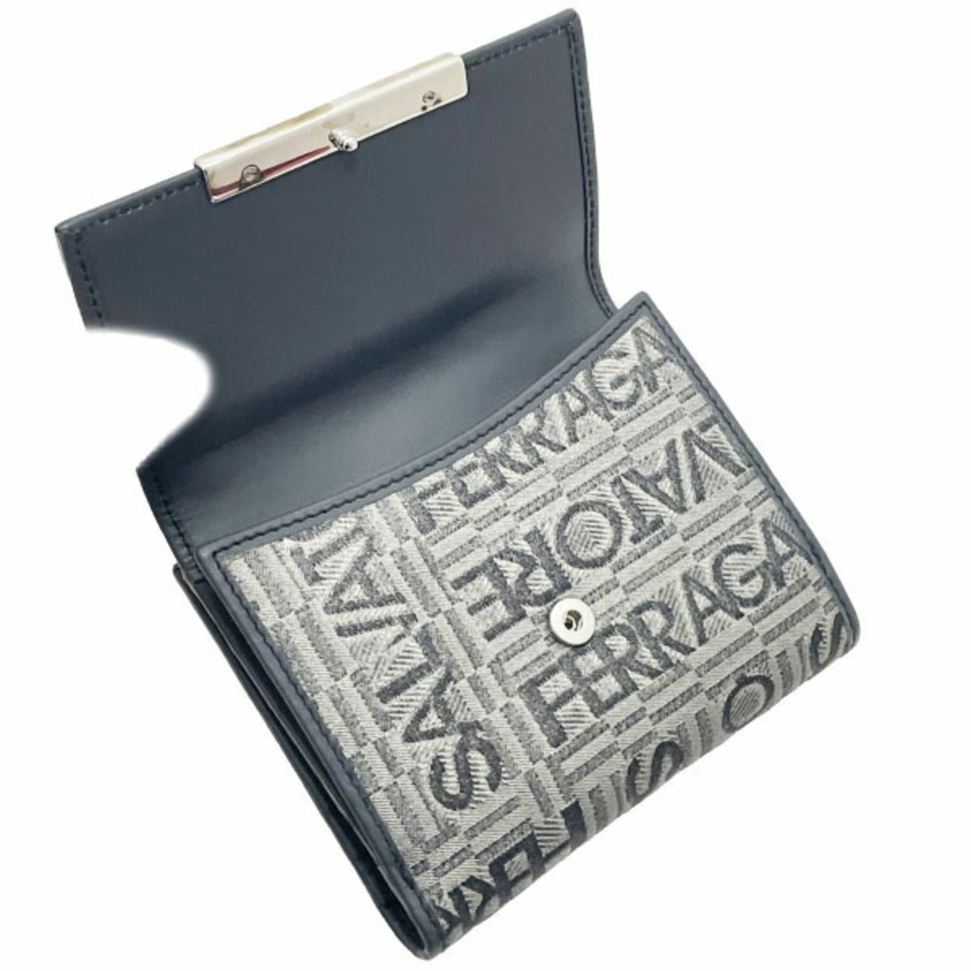 Salvatore Ferragamo Salvatore Ferragamo Wallet, Plate, Double Canvas and Leather, Gray, Size 22 8253, Bifold Compact KAMY-16588 Size ONE SIZE - 4 Thumbnail