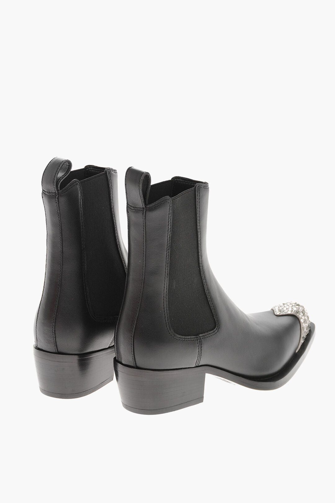Diesel Leather Ankle Boots D-CALAMITY With Rhinestone Toe 5cm Size US 8 / IT 38 - 2 Thumbnail