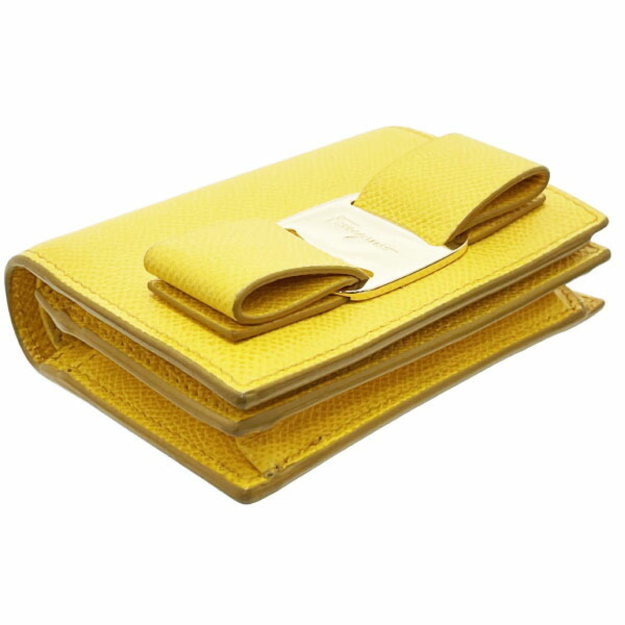 Salvatore Ferragamo Salvatore Ferragamo Vara Bifold Wallet in Yellow Leather, Size 22 (D515) and VARA Compact with Ribbon (MAN-12035). Size ONE SIZE - 4 Thumbnail