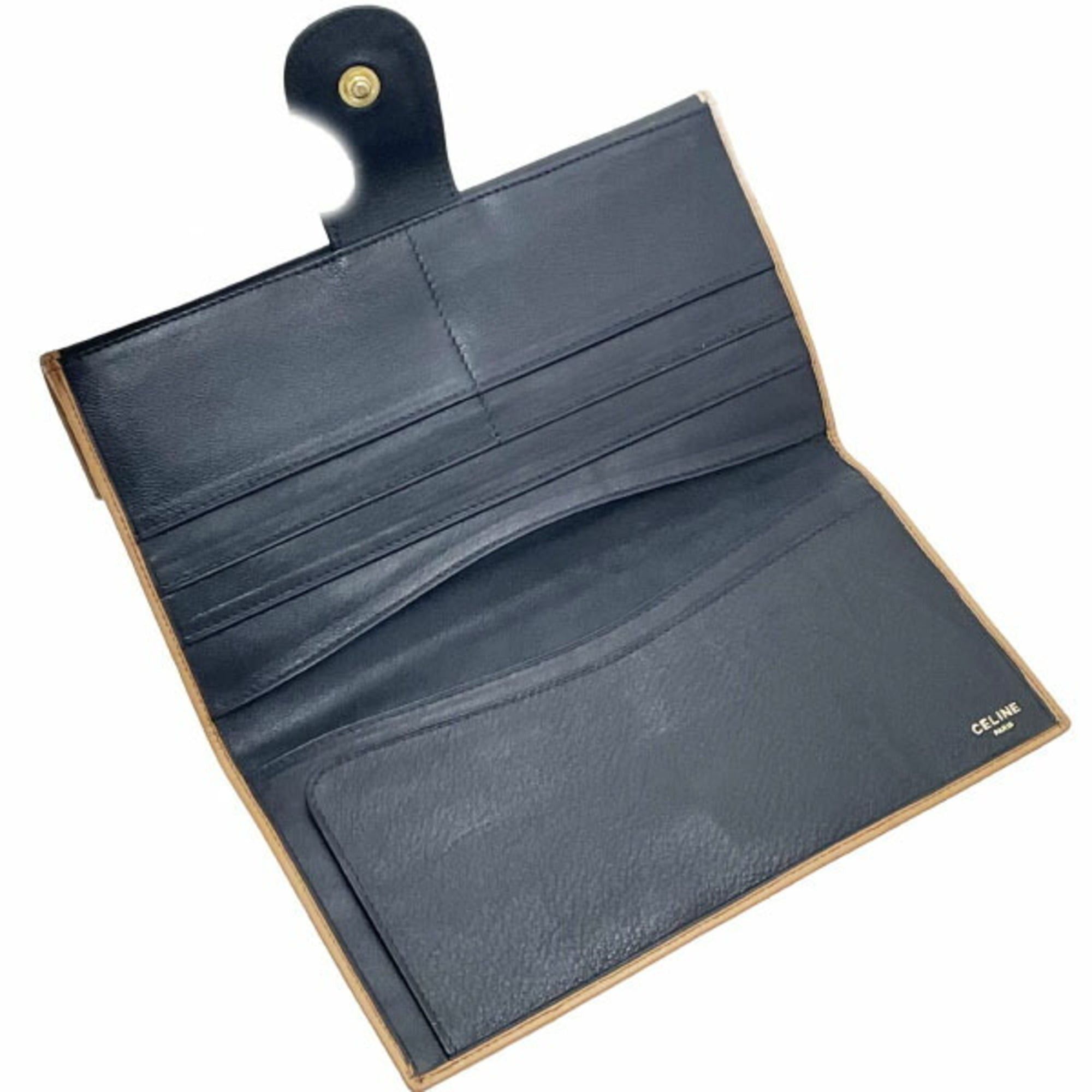 Celine Celine double-fold long wallet in navy and natural brown leather with Triomphe hardware, MM-16560 Size ONE SIZE - 6 Thumbnail