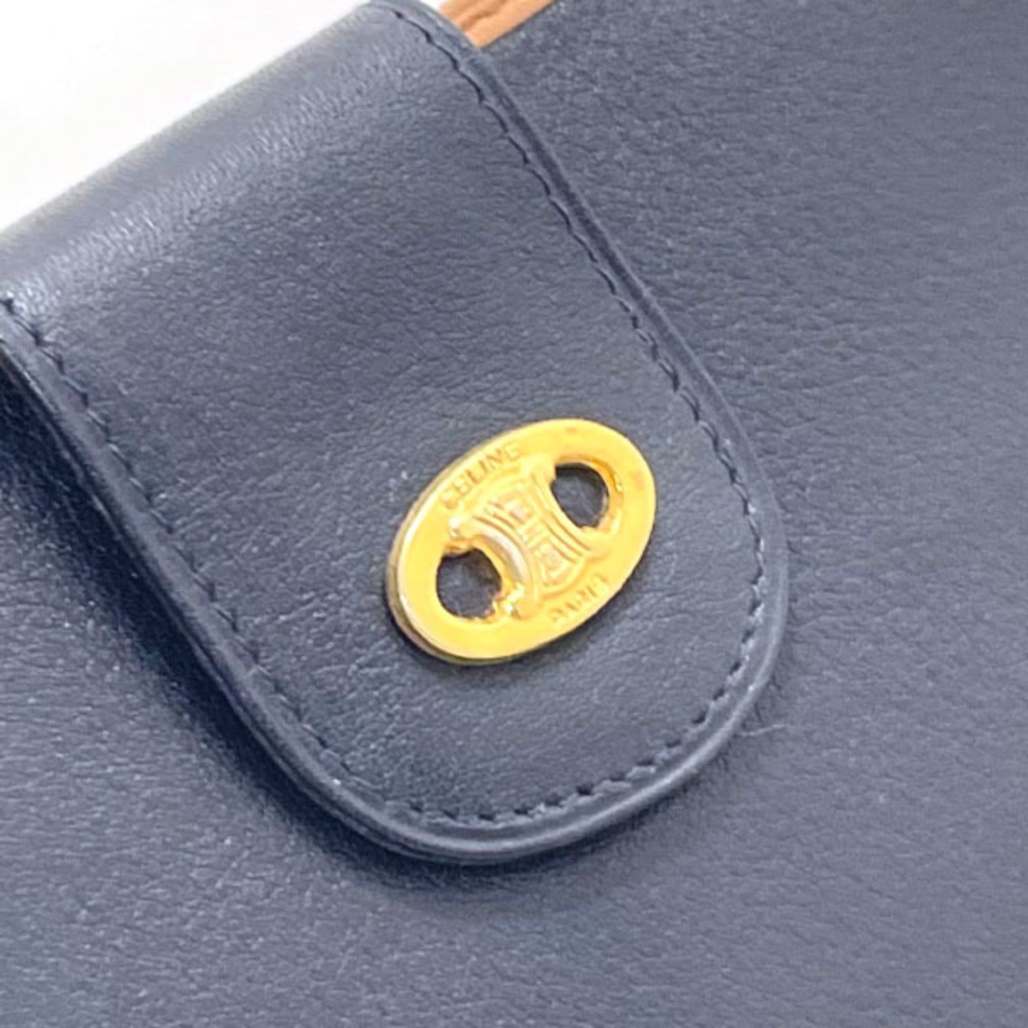 Celine Celine double-fold long wallet in navy and natural brown leather with Triomphe hardware, MM-16560 Size ONE SIZE - 5 Thumbnail
