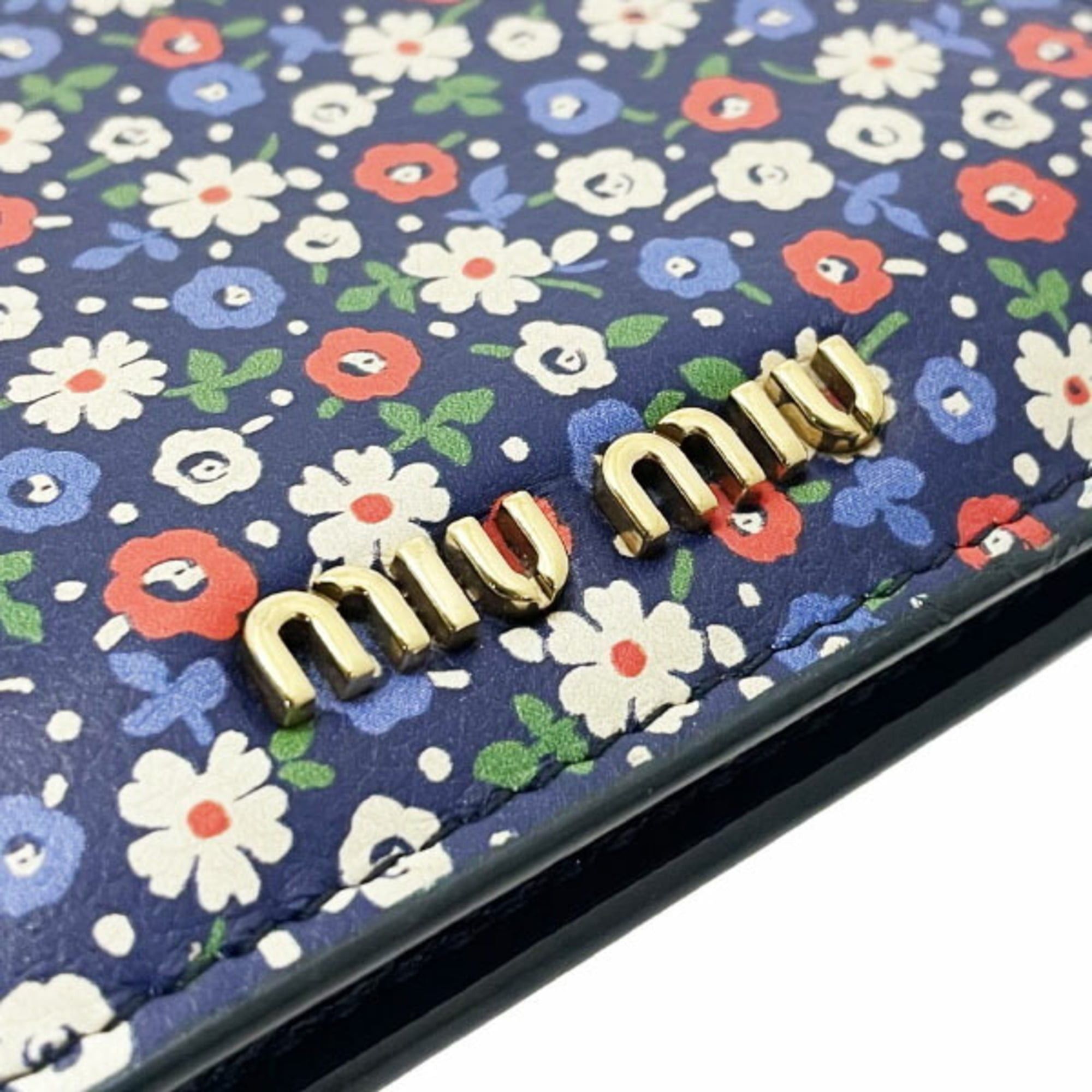 Miu Miu Miu Miu Miu Floral Bifold Wallet in Leather with Glitter and Multicolored Navy Blue (5MV204) MIU Compact MAN-16423 Size ONE SIZE - 6 Thumbnail