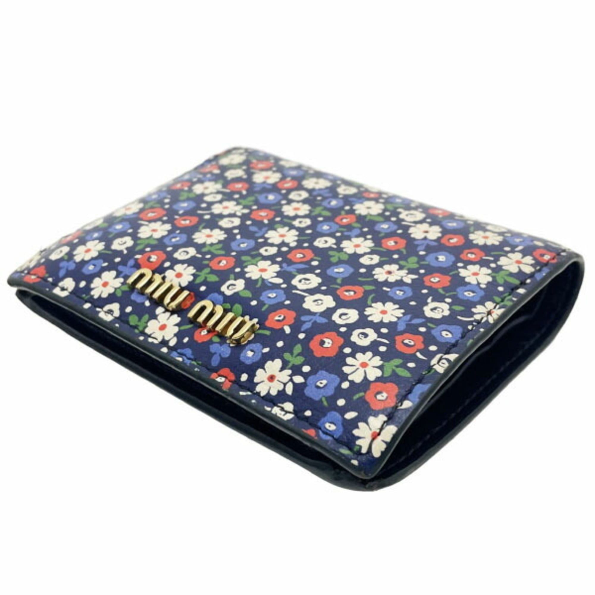 Miu Miu Miu Miu Miu Floral Bifold Wallet in Leather with Glitter and Multicolored Navy Blue (5MV204) MIU Compact MAN-16423 Size ONE SIZE - 4 Thumbnail