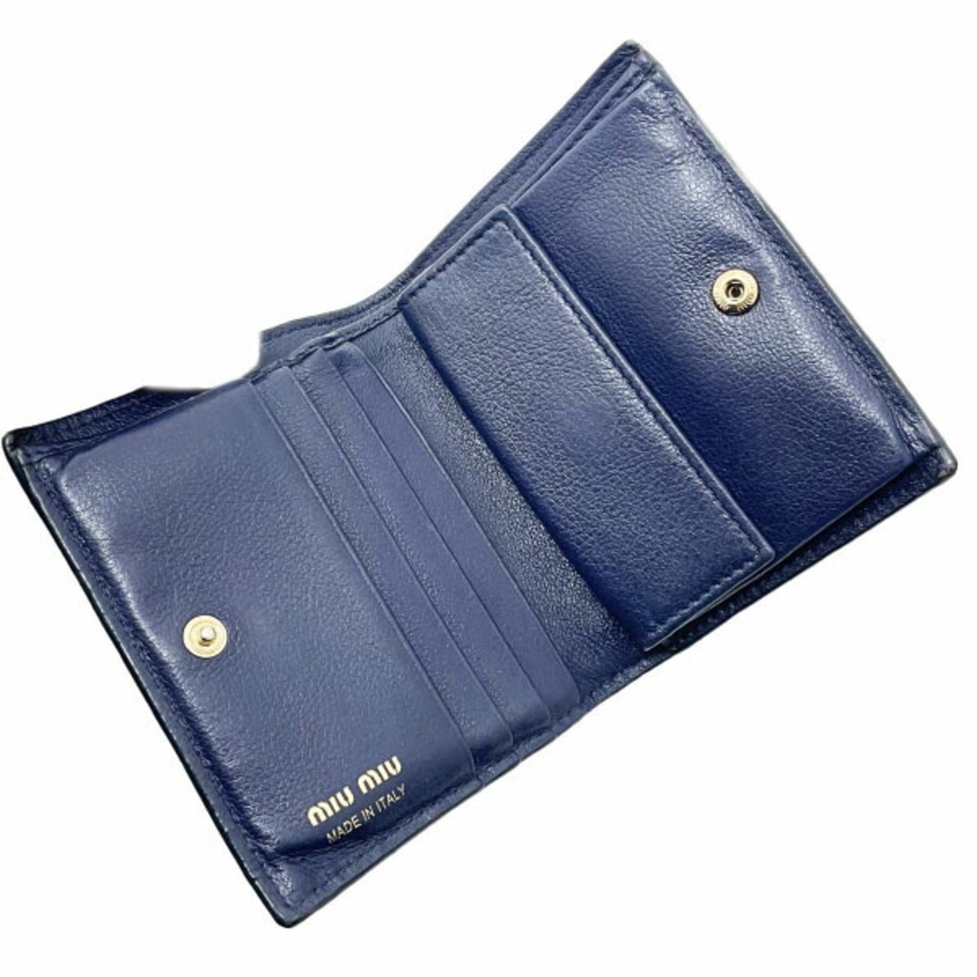 Miu Miu Miu Miu Miu Floral Bifold Wallet in Leather with Glitter and Multicolored Navy Blue (5MV204) MIU Compact MAN-16423 Size ONE SIZE - 7 Thumbnail