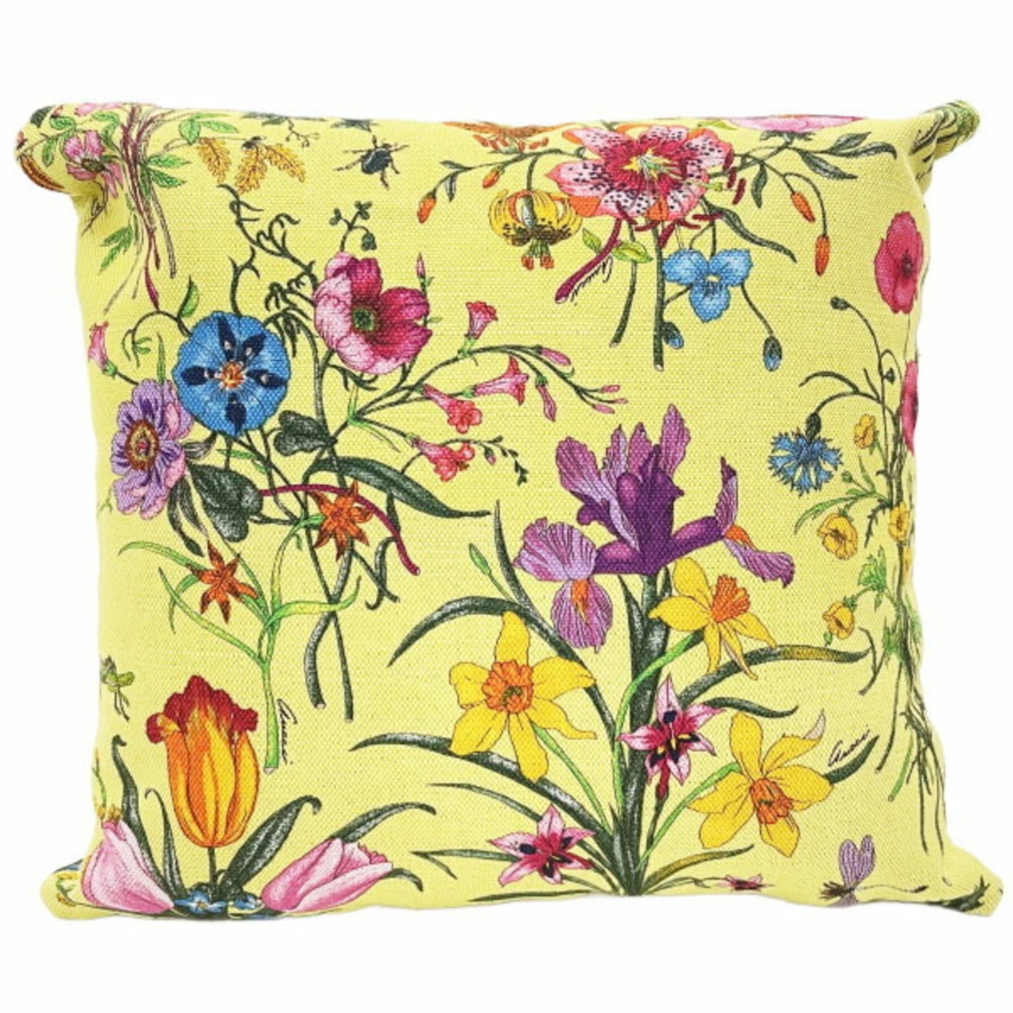 Gucci Gucci Flora Throw Pillow, Cotton and Linen, Multicolored Yellow, GUCCI Flower Mini Cushion, Pillow AA-16632 Size ONE SIZE - 2 Thumbnail