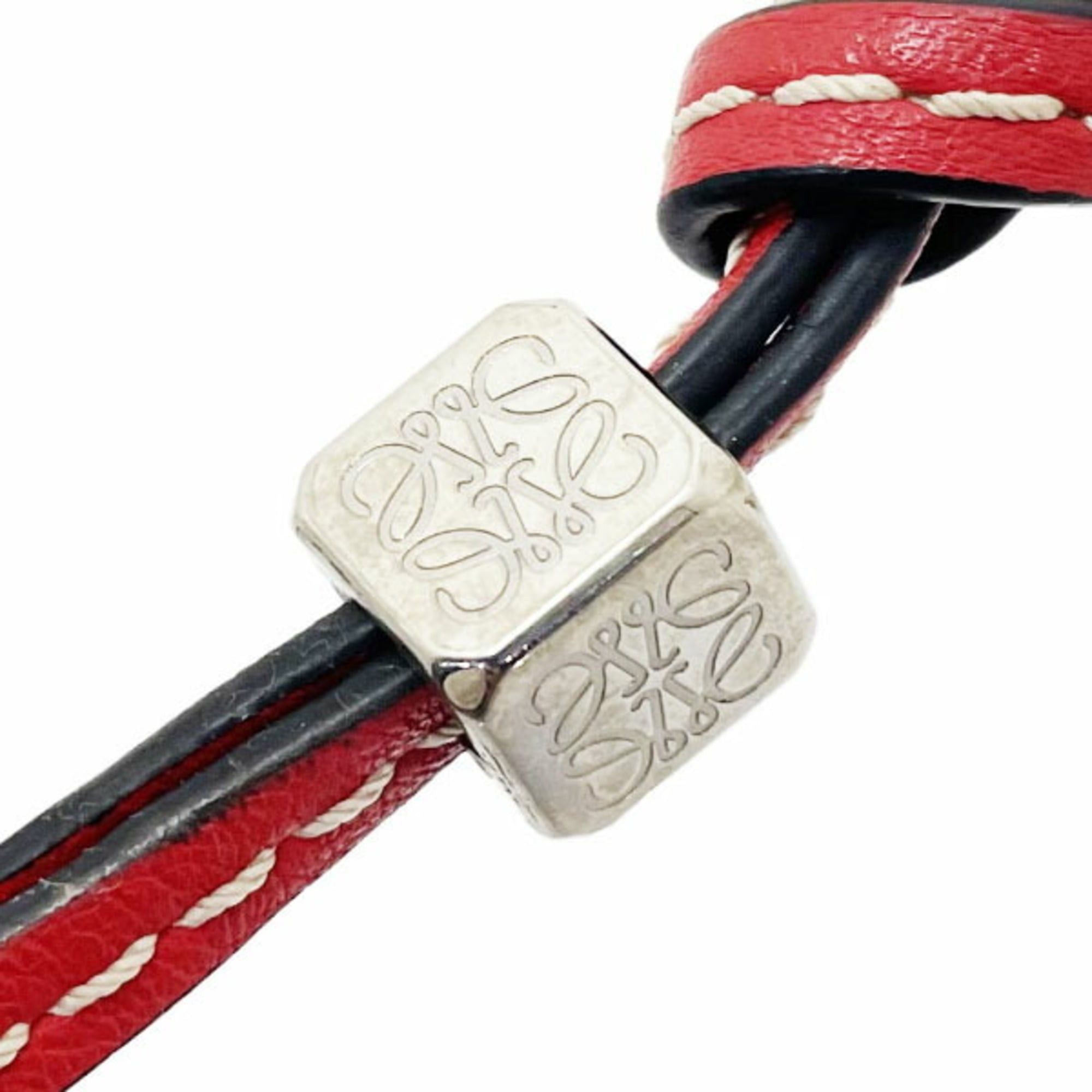 Loewe LOEWE Anagram Charm Small Strap Leather Metal Red Silver Knot Dice Bag Keychain TT-16665 Size ONE SIZE - 4 Thumbnail
