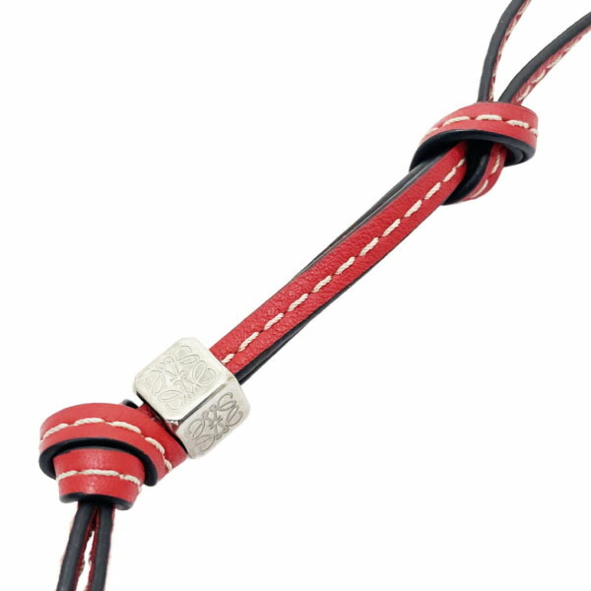 Loewe LOEWE Anagram Charm Small Strap Leather Metal Red Silver Knot Dice Bag Keychain TT-16665 Size ONE SIZE - 3 Thumbnail