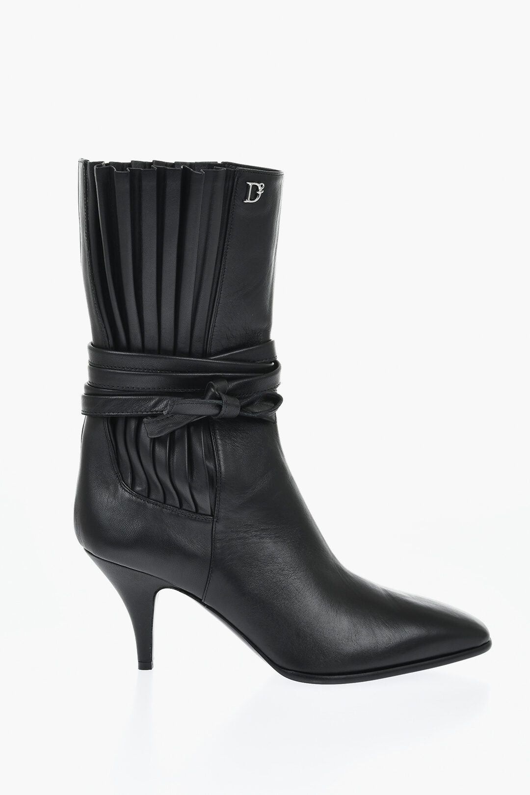 Dsquared2 Leather Ankle Boots with Pleated Details, Side Laces and 7cm Heel Size US 6 / IT 36 - 2 Thumbnail