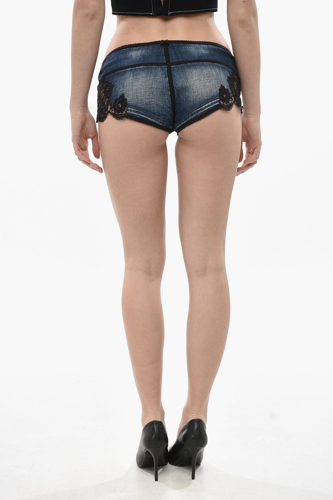 Dsquared2 Denim Hot Pants with Lace Inserts Size 28" / US 6 / IT 42 - 2 Thumbnail