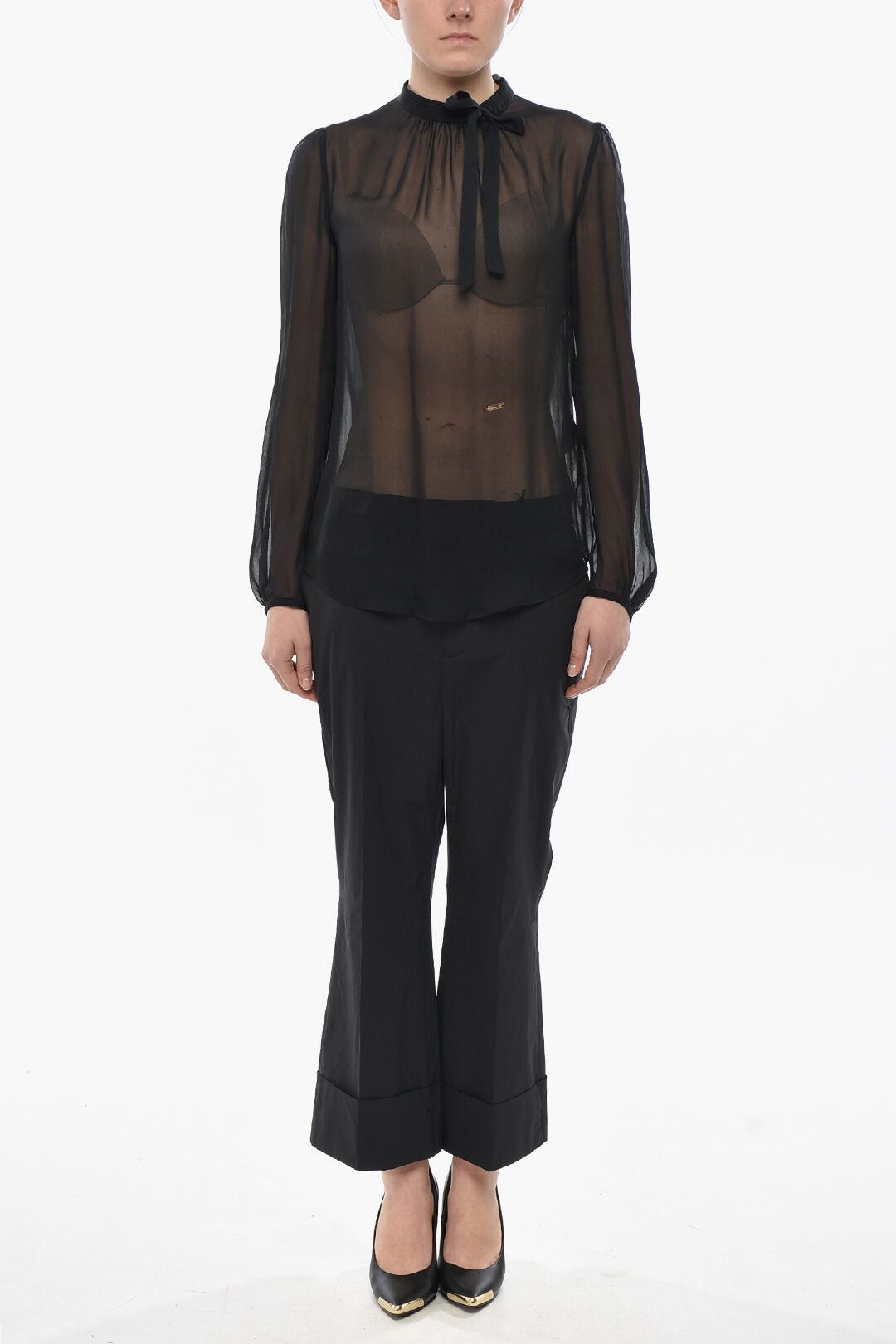 Dsquared2 Sheer Tie-Neck Blouse with Long Sleeves Size XS / US 0-2 / IT 36-38 - 4 Thumbnail
