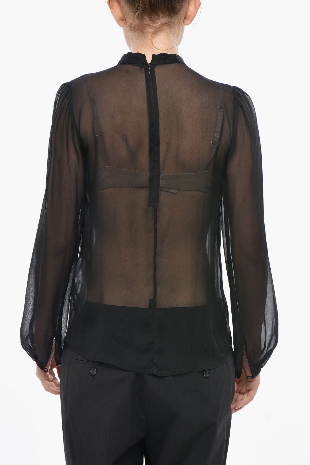 Dsquared2 Sheer Tie-Neck Blouse with Long Sleeves Size XS / US 0-2 / IT 36-38 - 2 Thumbnail
