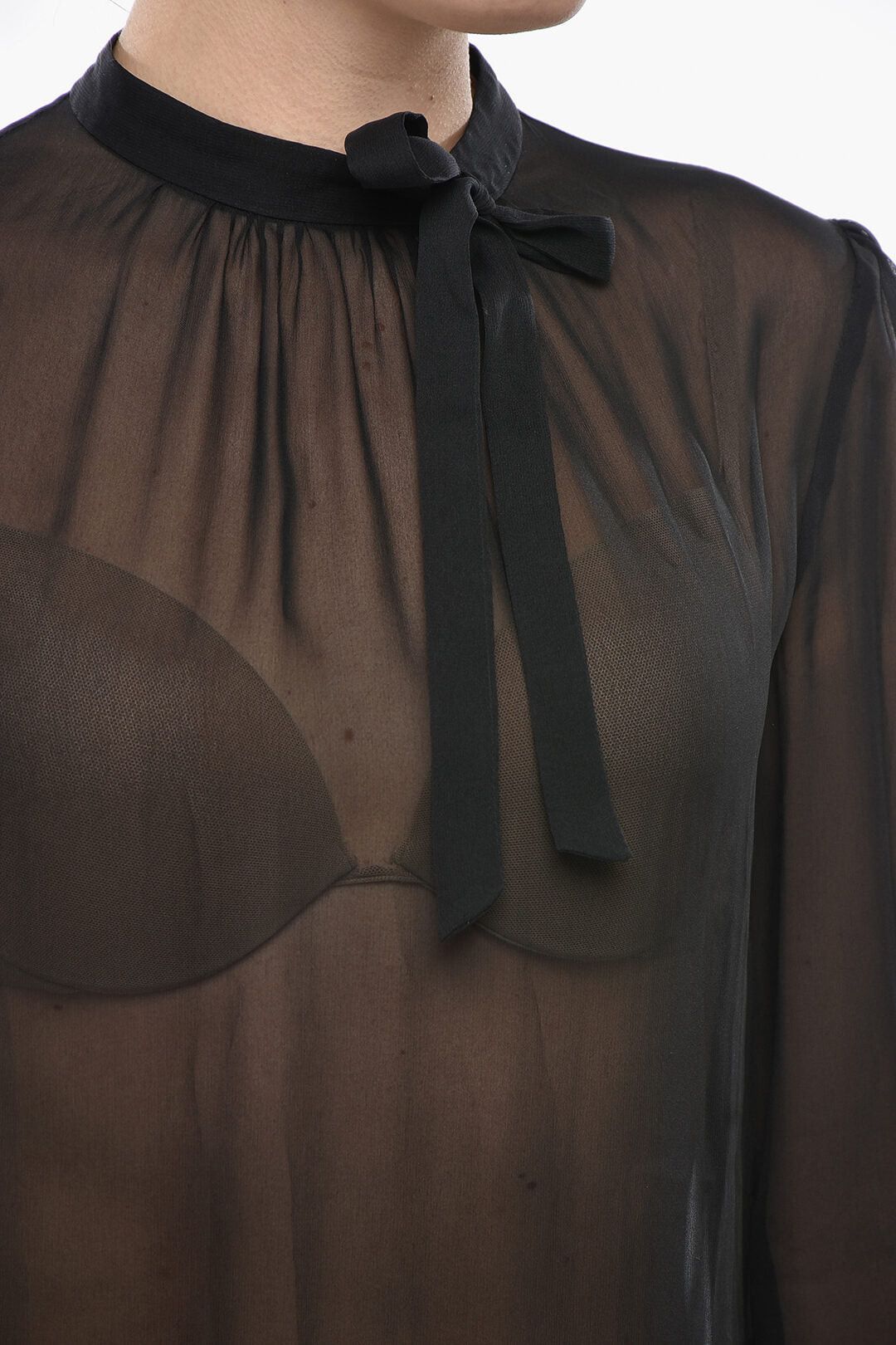 Dsquared2 Sheer Tie-Neck Blouse with Long Sleeves Size M / US 6-8 / IT 42-44 - 3 Thumbnail