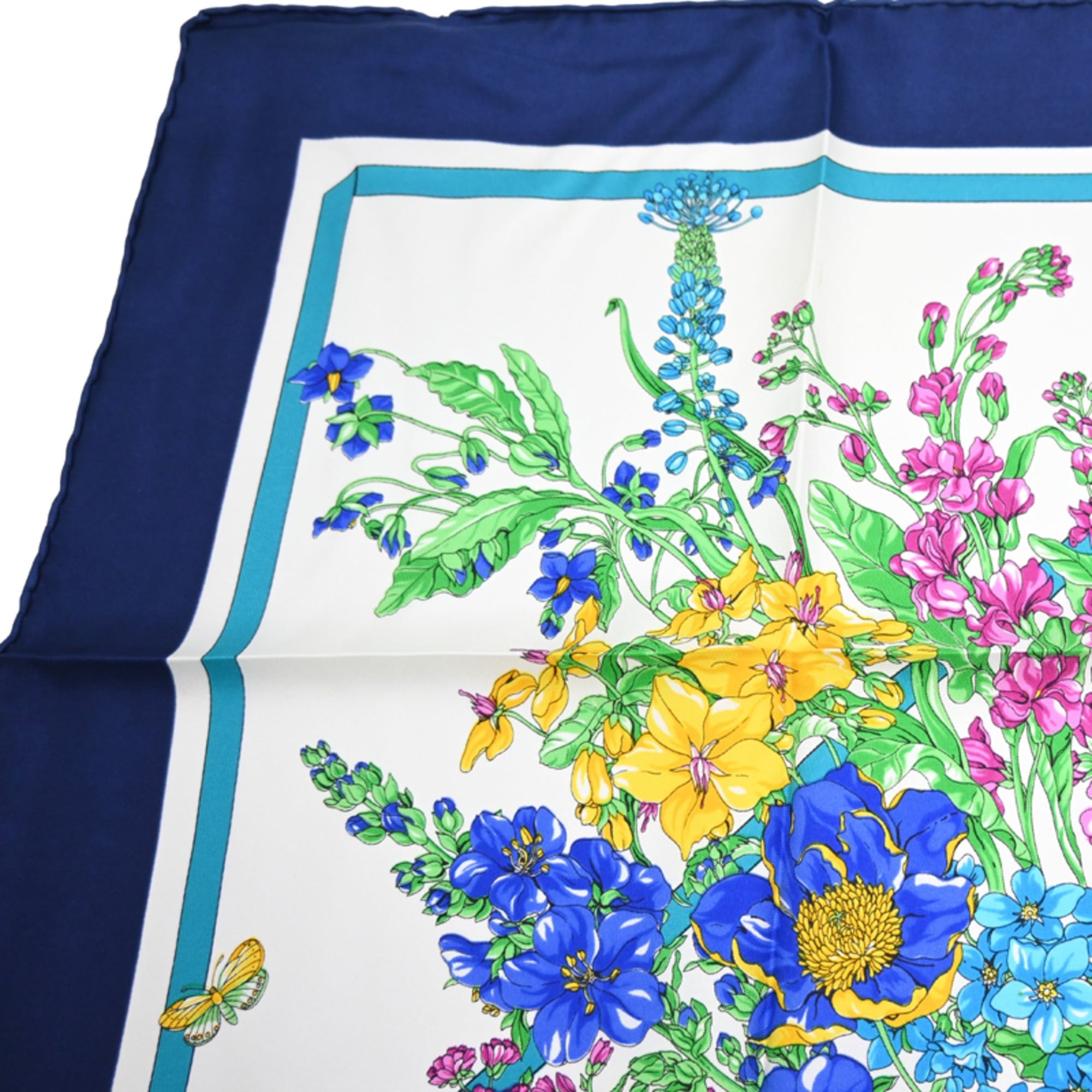 Dior Christian Dior White and Navy Floral Print Silk Scarf/Muffler for Women, Size ONE SIZE - 3 Thumbnail
