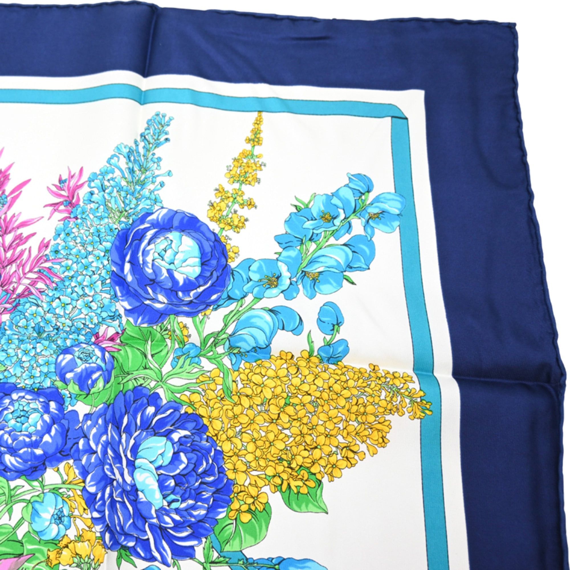 Dior Christian Dior White and Navy Floral Print Silk Scarf/Muffler for Women, Size ONE SIZE - 4 Thumbnail