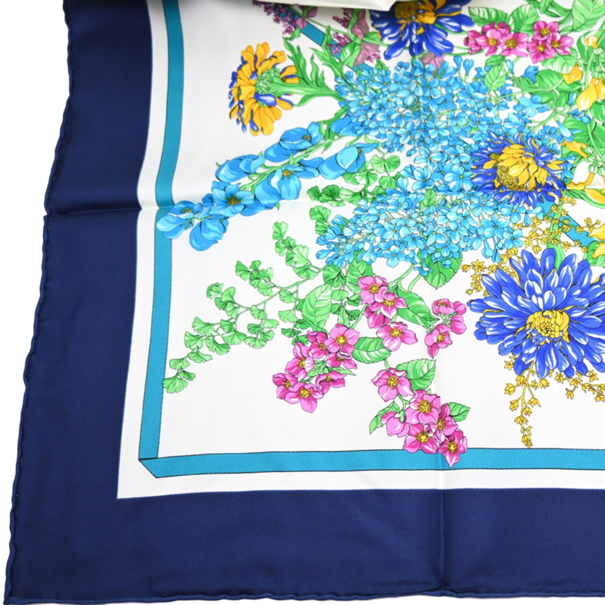 Dior Christian Dior White and Navy Floral Print Silk Scarf/Muffler for Women, Size ONE SIZE - 6 Thumbnail