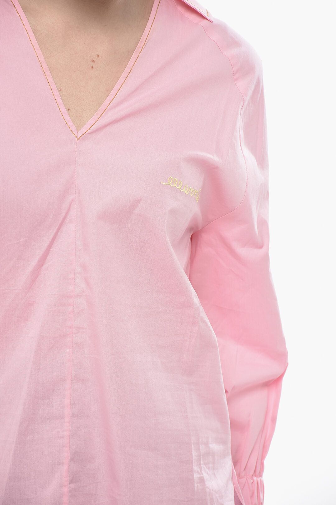 Marni Poplin Blouse With V-Neck And Embroidered Logo Size XS / US 0-2 / IT 36-38 - 3 Thumbnail
