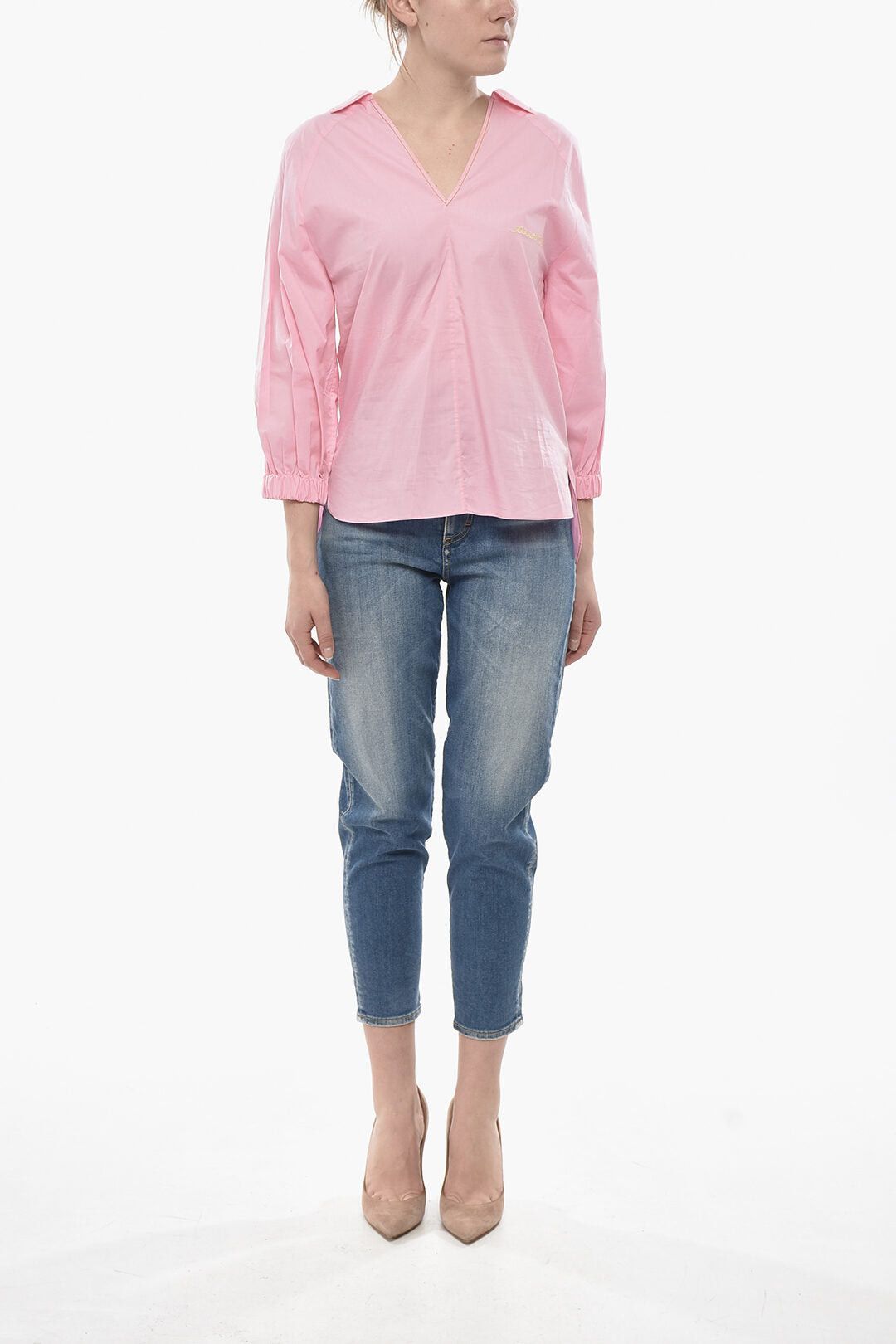 Marni Poplin Blouse With V-Neck And Embroidered Logo Size XS / US 0-2 / IT 36-38 - 4 Thumbnail
