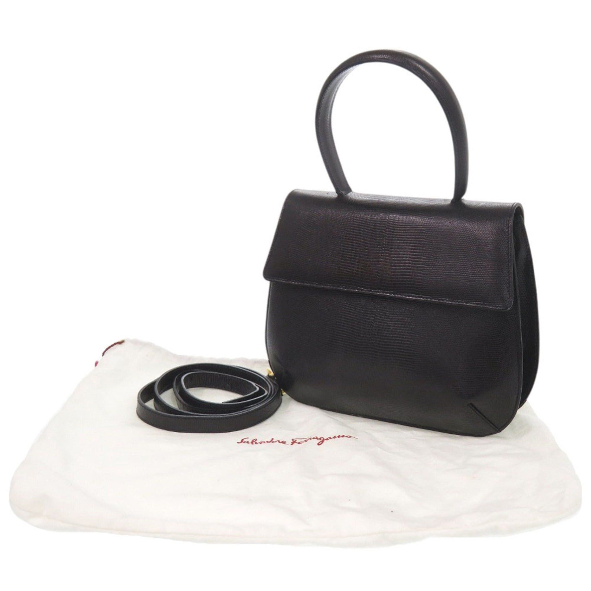 Salvatore Ferragamo Salvatore Ferragamo 2-Way Handbag AQ-216191 Embossed Leather Black 0814Salvatore Size ONE SIZE - 2 Thumbnail
