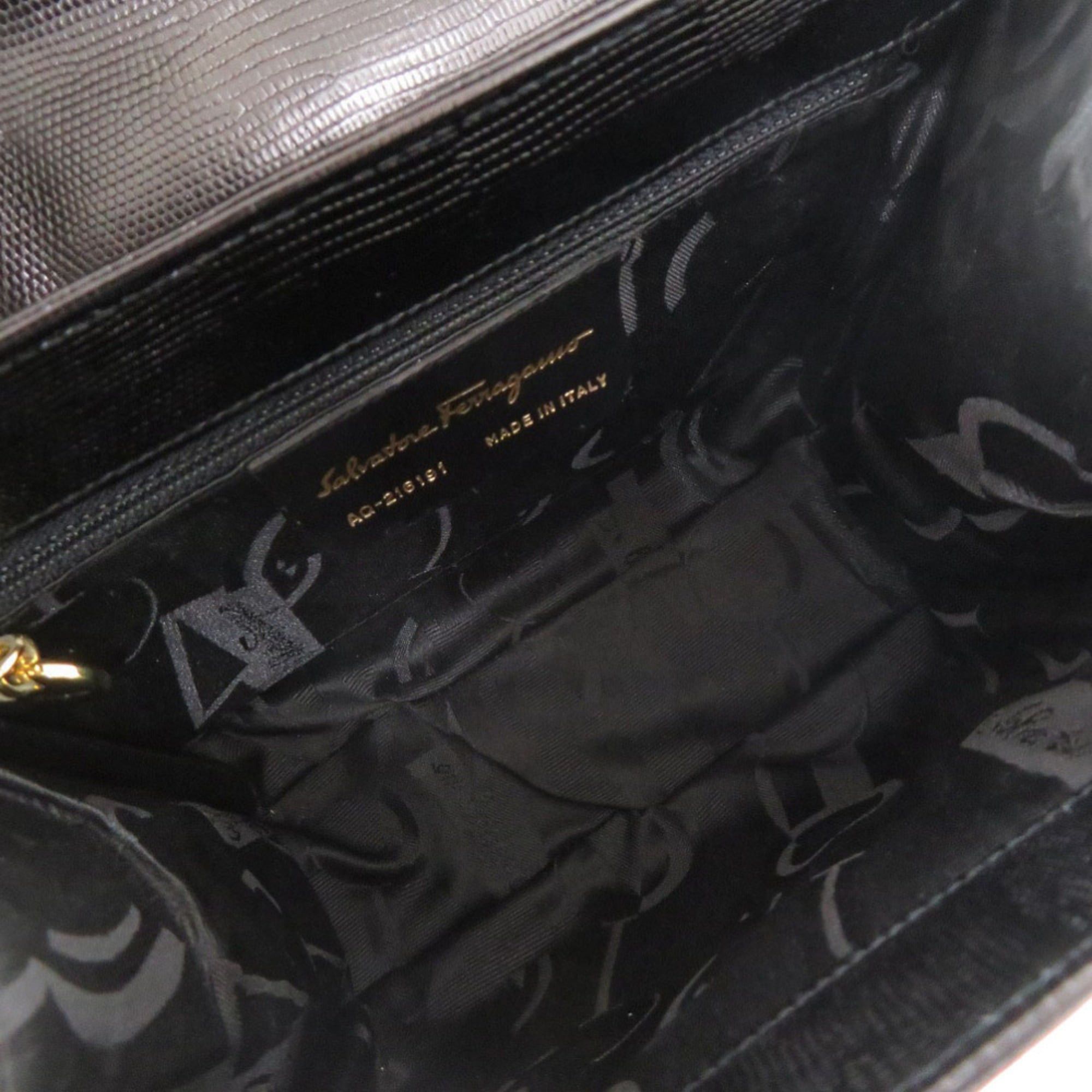 Salvatore Ferragamo Salvatore Ferragamo 2-Way Handbag AQ-216191 Embossed Leather Black 0814Salvatore Size ONE SIZE - 6 Thumbnail