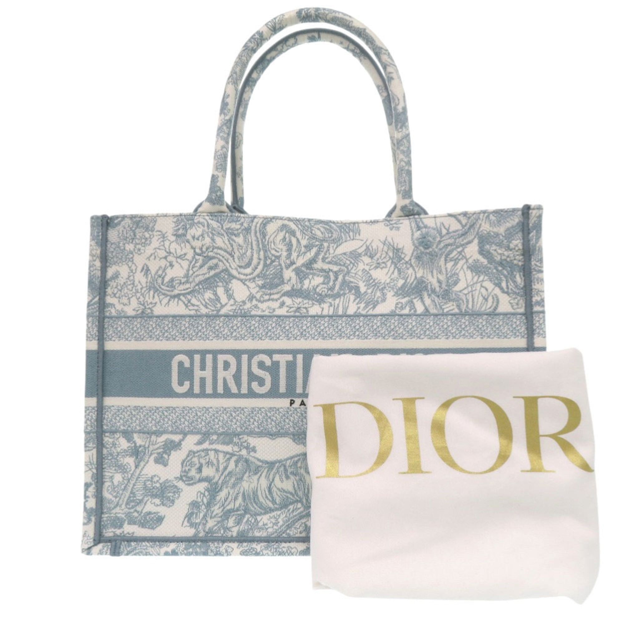 Dior Christian Dior Unused Dior Book Tote Bag, Medium, Toile de Jouy Embroidery, 50MA0225, Cotton, Light Blue, White, 0283Dior Size ONE SIZE - 2 Thumbnail