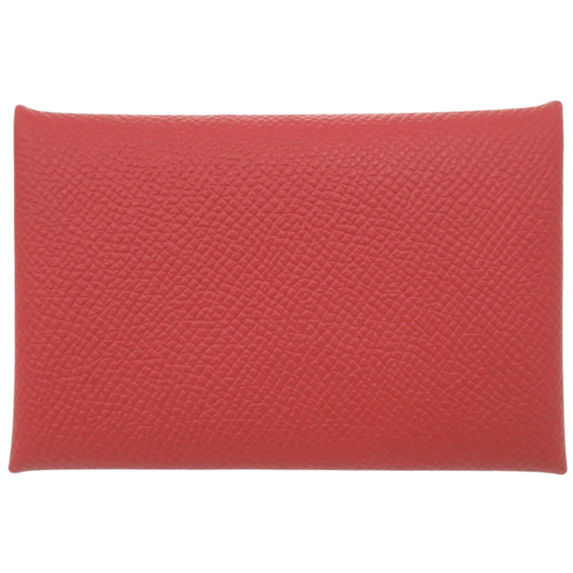 Hermes Like new Hermès Calvi Duo Epsom leather, Rouge Tomato, silver hardware, X stamp (2016), business card holder/card case, wallet, red, 0565HERMES Size ONE SIZE - 2 Thumbnail