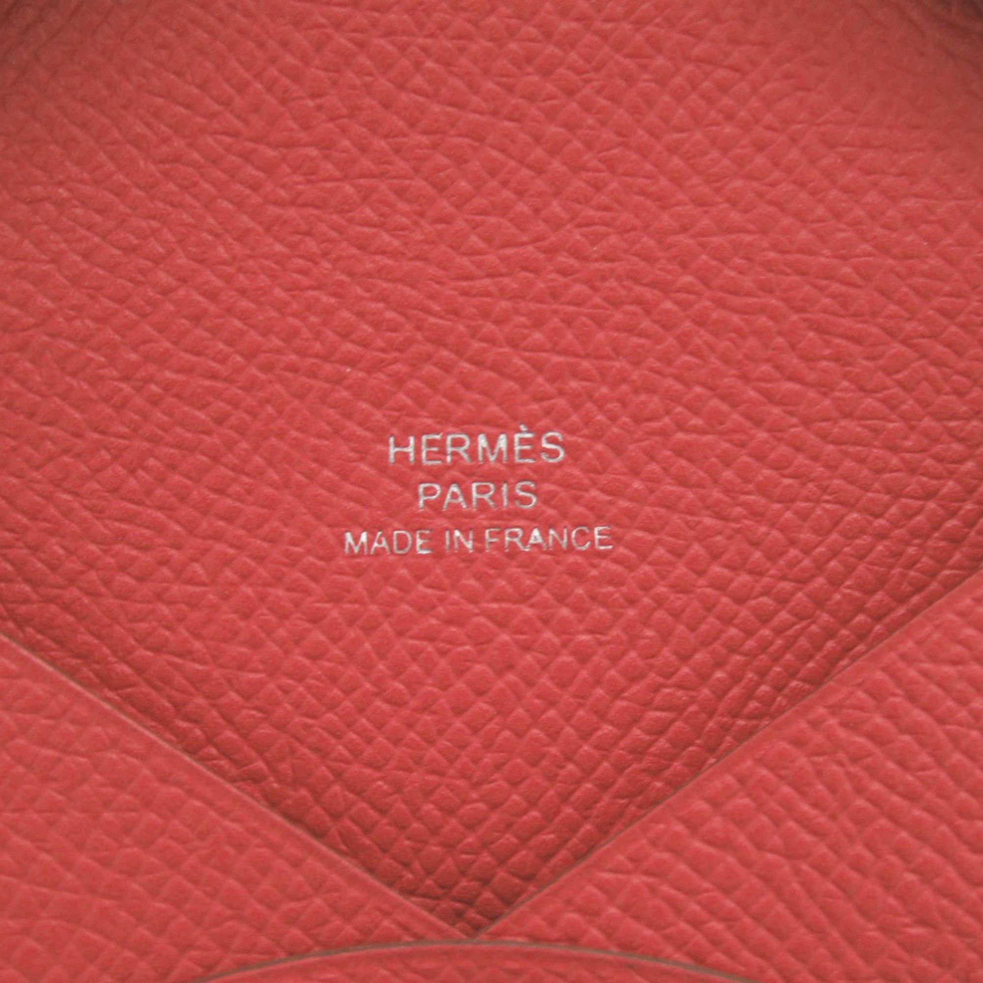 Hermes Like new Hermès Calvi Duo Epsom leather, Rouge Tomato, silver hardware, X stamp (2016), business card holder/card case, wallet, red, 0565HERMES Size ONE SIZE - 7 Thumbnail
