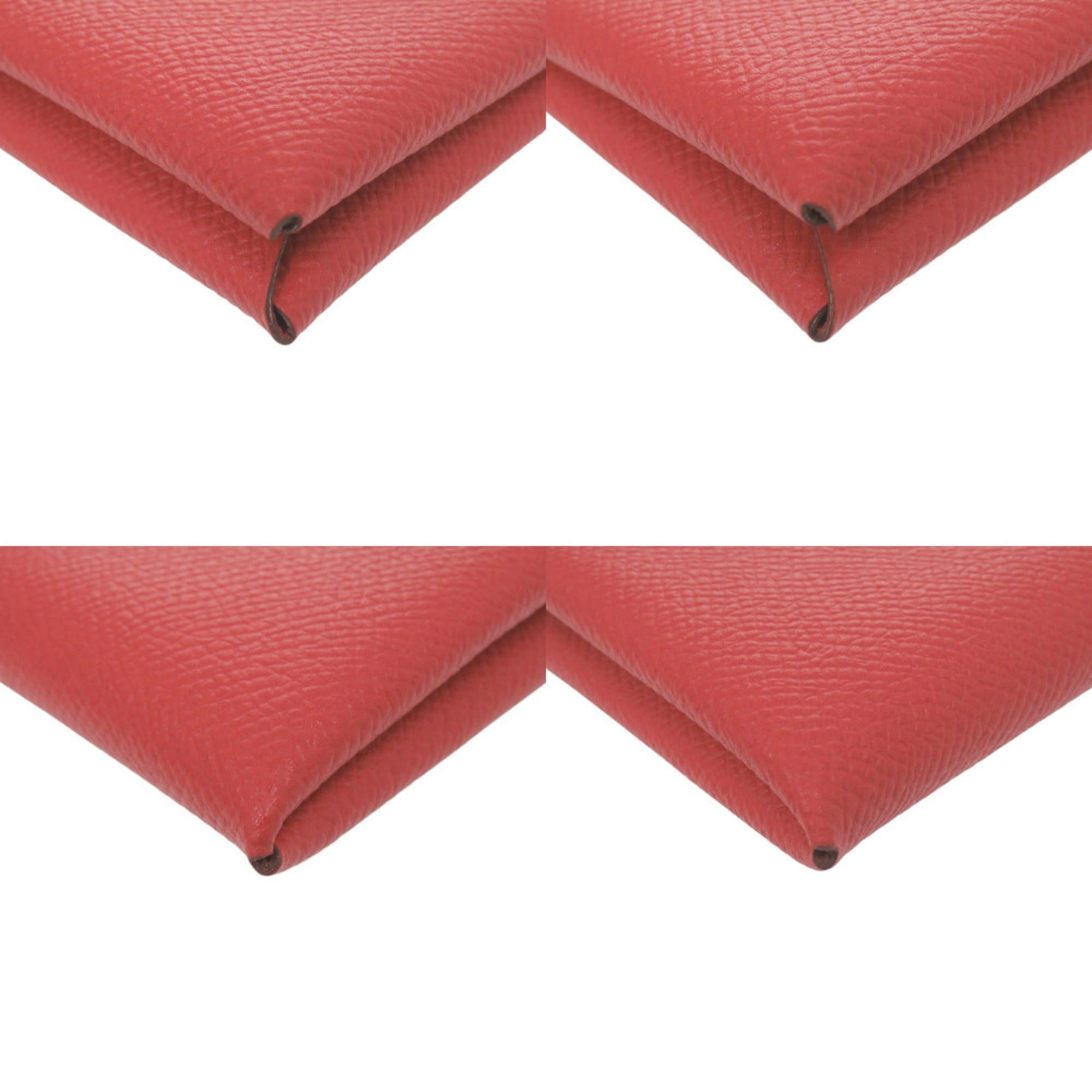 Hermes Like new Hermès Calvi Duo Epsom leather, Rouge Tomato, silver hardware, X stamp (2016), business card holder/card case, wallet, red, 0565HERMES Size ONE SIZE - 3 Thumbnail