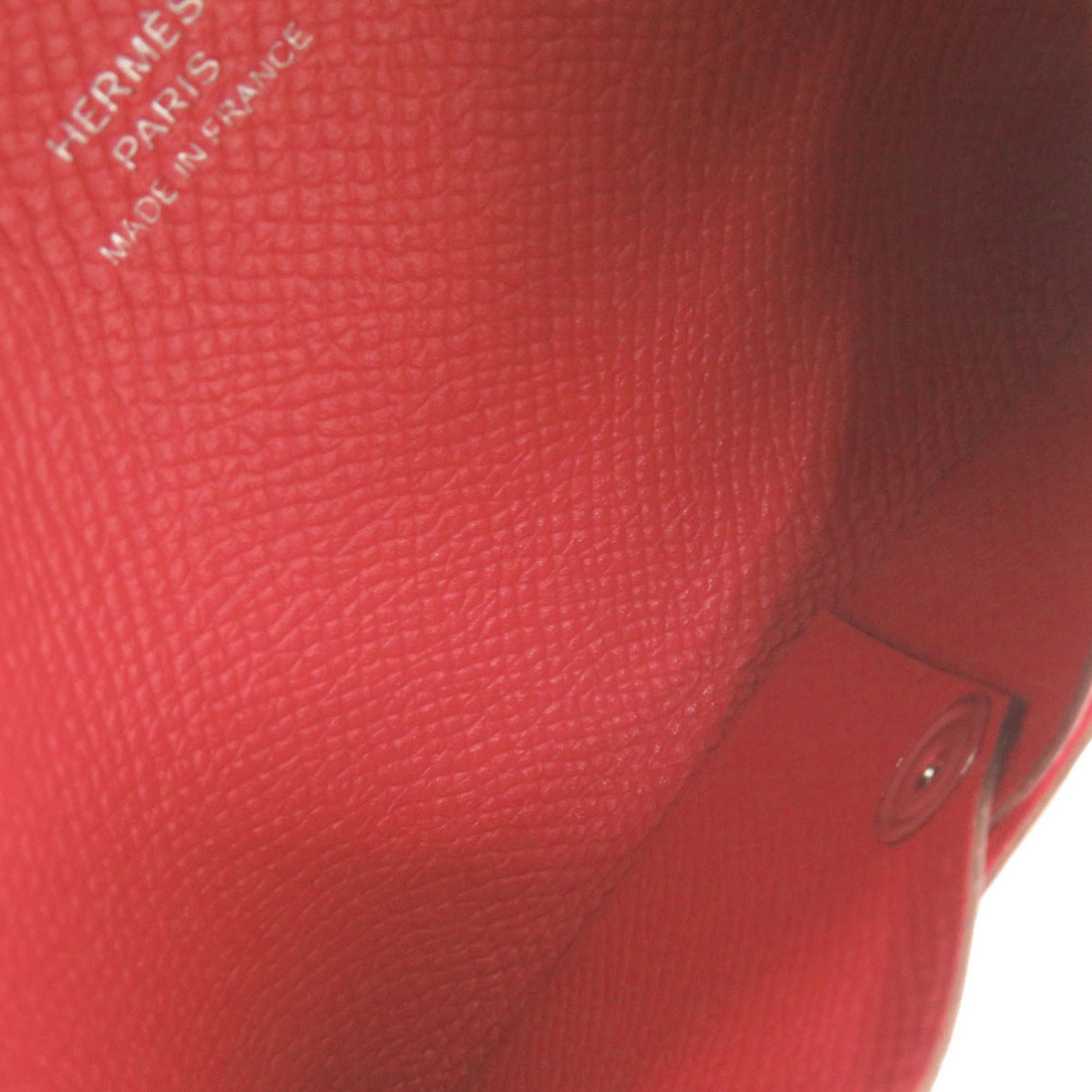 Hermes Like new Hermès Calvi Duo Epsom leather, Rouge Tomato, silver hardware, X stamp (2016), business card holder/card case, wallet, red, 0565HERMES Size ONE SIZE - 6 Thumbnail