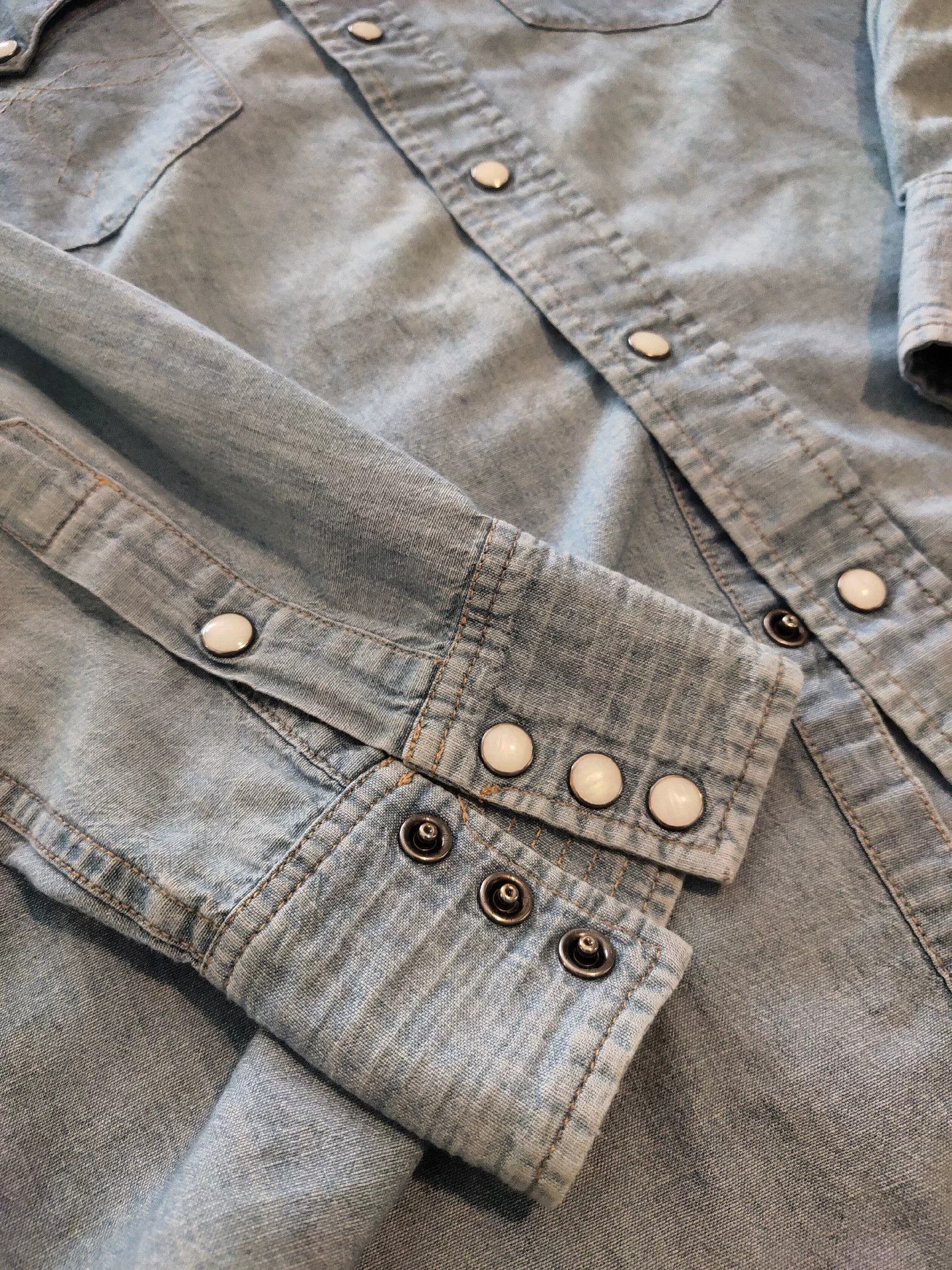 RRL Ralph Lauren RRL Western Light Blue Washed Distressed Shirt Size US XL / EU 56 / 4 - 4 Thumbnail