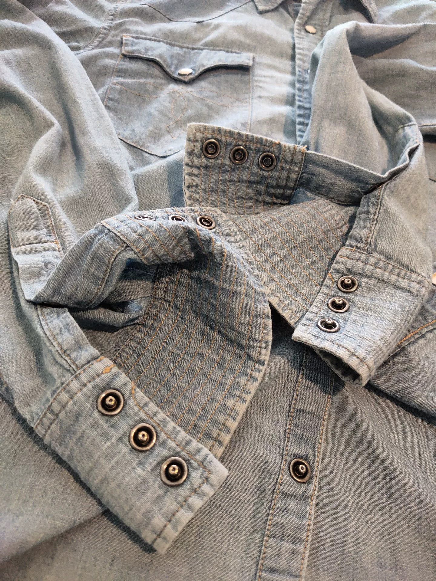 RRL Ralph Lauren RRL Western Light Blue Washed Distressed Shirt Size US XL / EU 56 / 4 - 5 Thumbnail