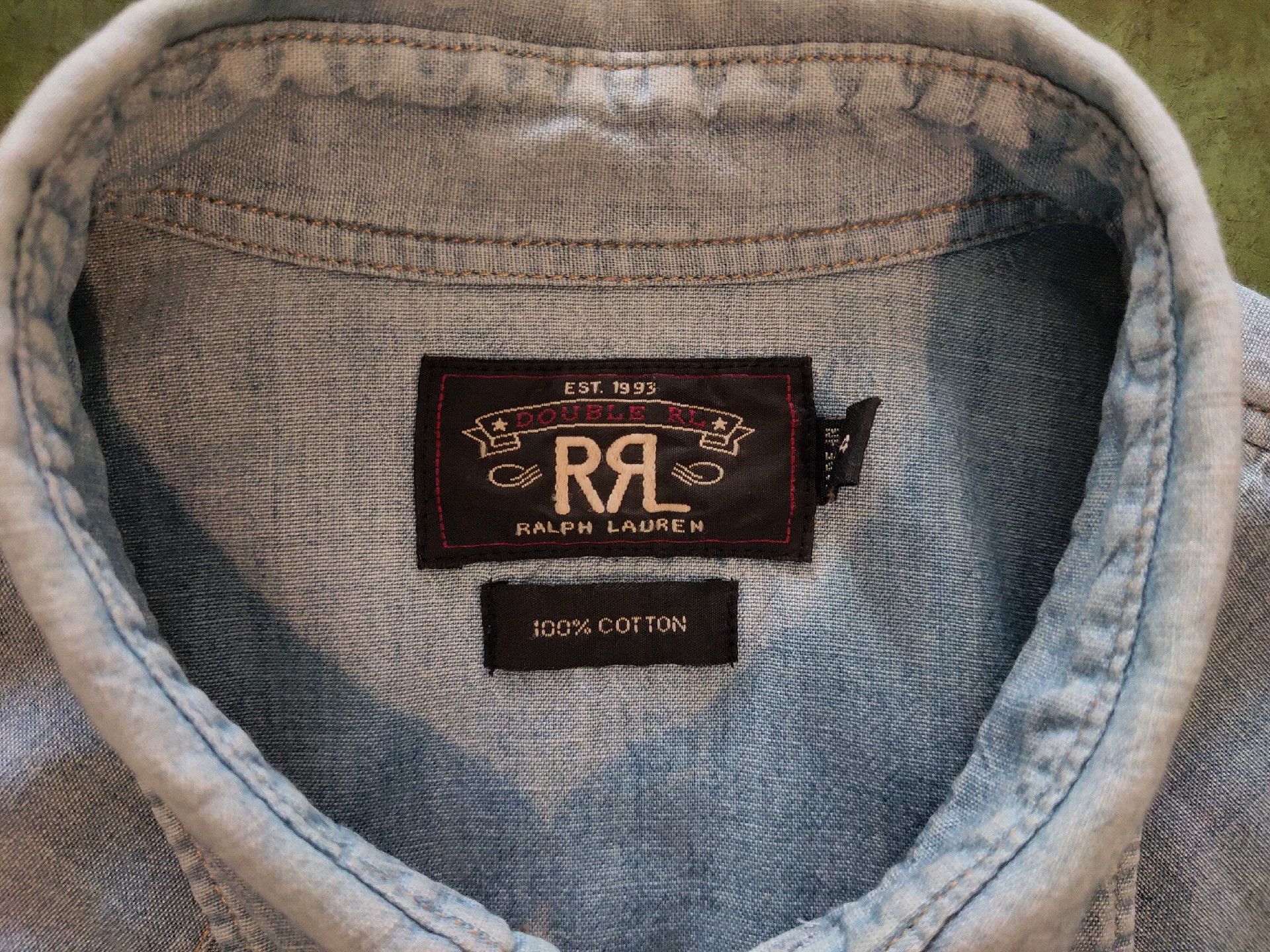 RRL Ralph Lauren RRL Western Light Blue Washed Distressed Shirt Size US XL / EU 56 / 4 - 7 Thumbnail