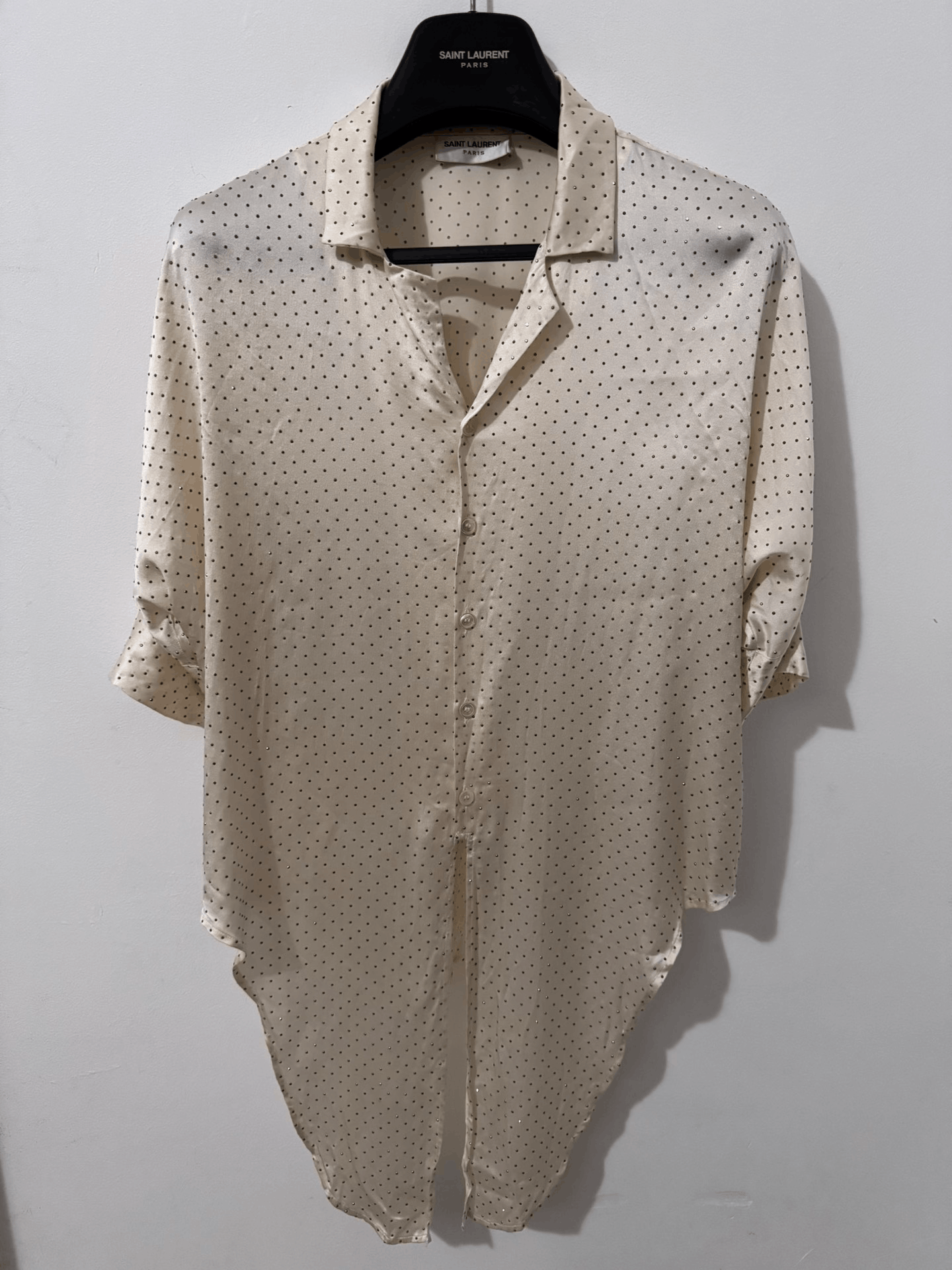 Saint Laurent Paris Saint Laurent Beige Silk Studded Shirt Size M / US 6-8 / IT 42-44 - 3 Thumbnail