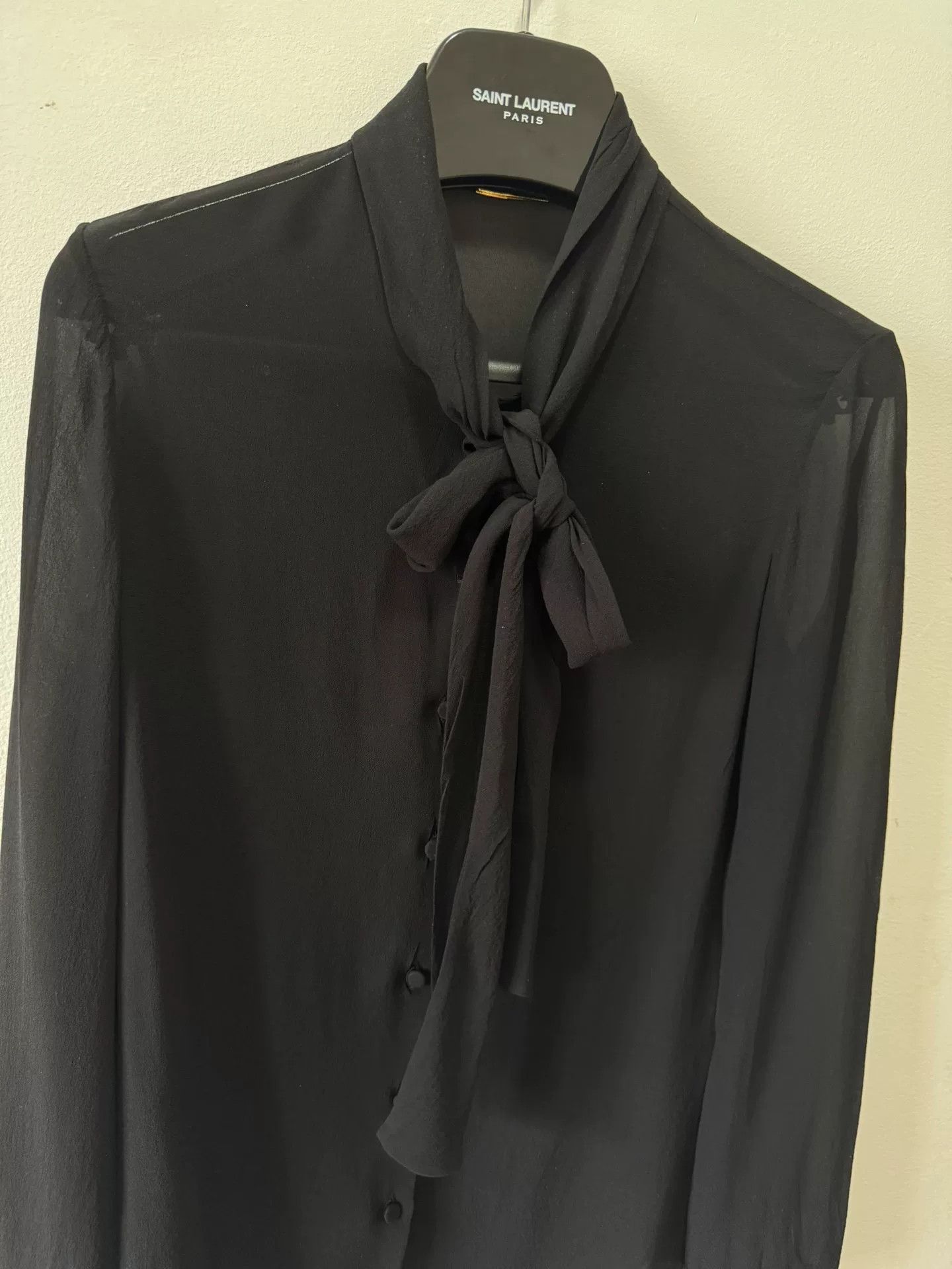 Saint Laurent Paris Saint Laurent Silk Black Bow Tie Shirt Size US M / EU 48-50 / 2 - 3 Thumbnail