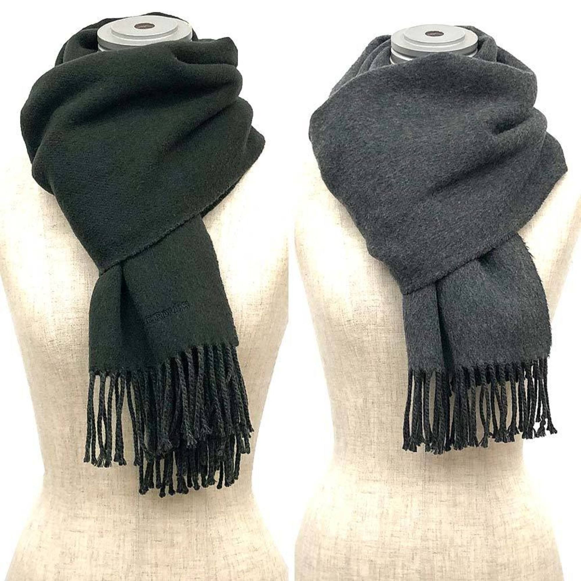 Hermes HERMES cashmere scarf, stole, shawl, gray and ash green two-tone, unisex, for men women Size ONE SIZE - 2 Thumbnail