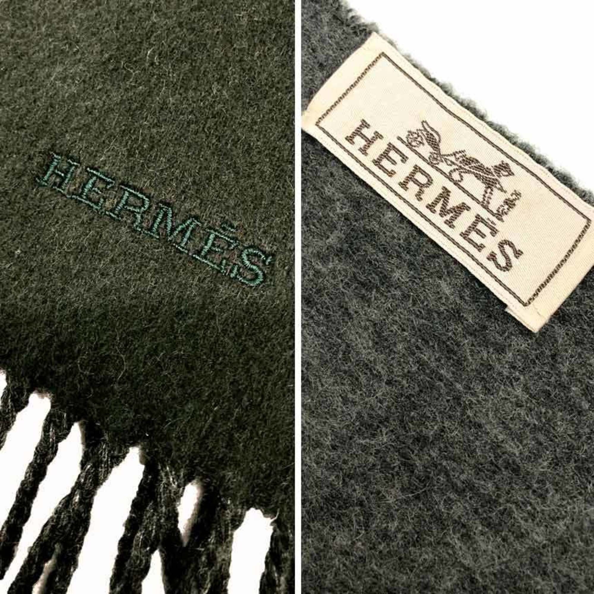 Hermes HERMES cashmere scarf, stole, shawl, gray and ash green two-tone, unisex, for men women Size ONE SIZE - 3 Thumbnail