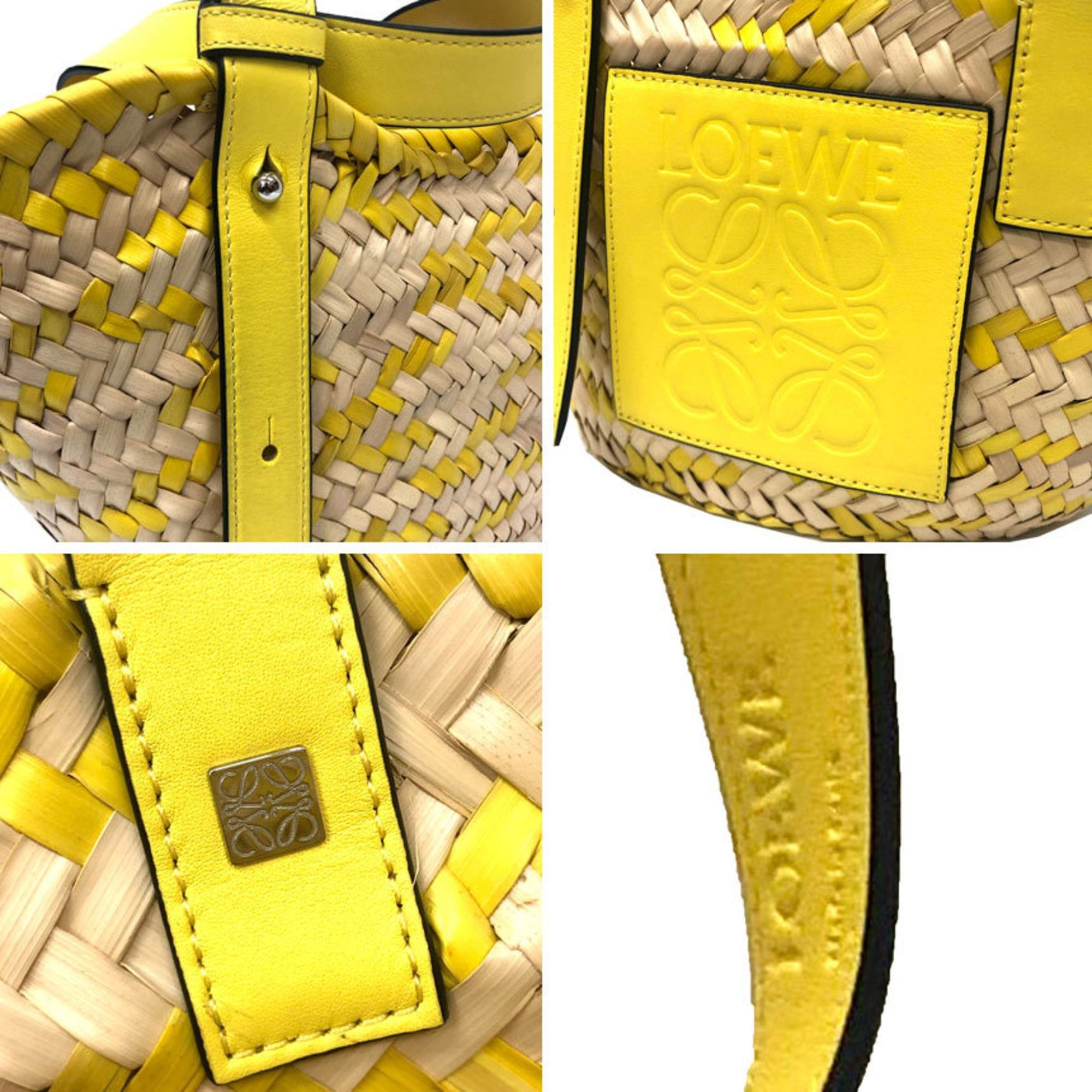 Loewe LOEWE Basket Bag Small Straw A223S93X18 Tote Palm Leaf Handbag Natural x Yellow Women's Size ONE SIZE - 3 Thumbnail
