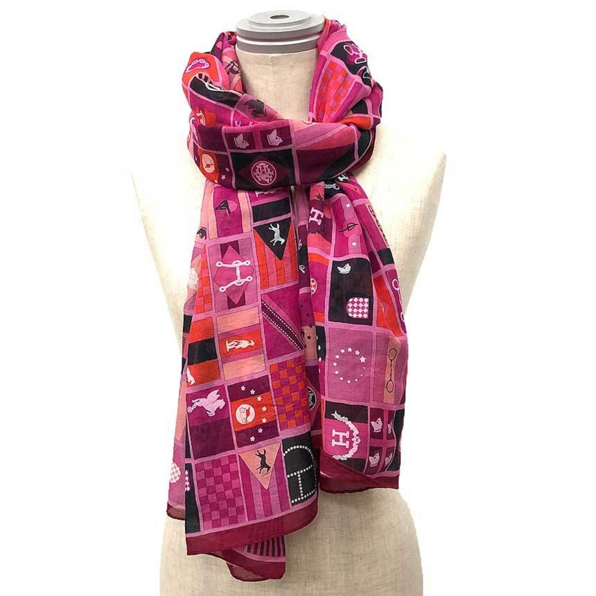 Hermes Hermes Stole Scarf Shawl VOYAGE EN CHE STOLE Cotton Silk Pink Size ONE SIZE - 2 Thumbnail