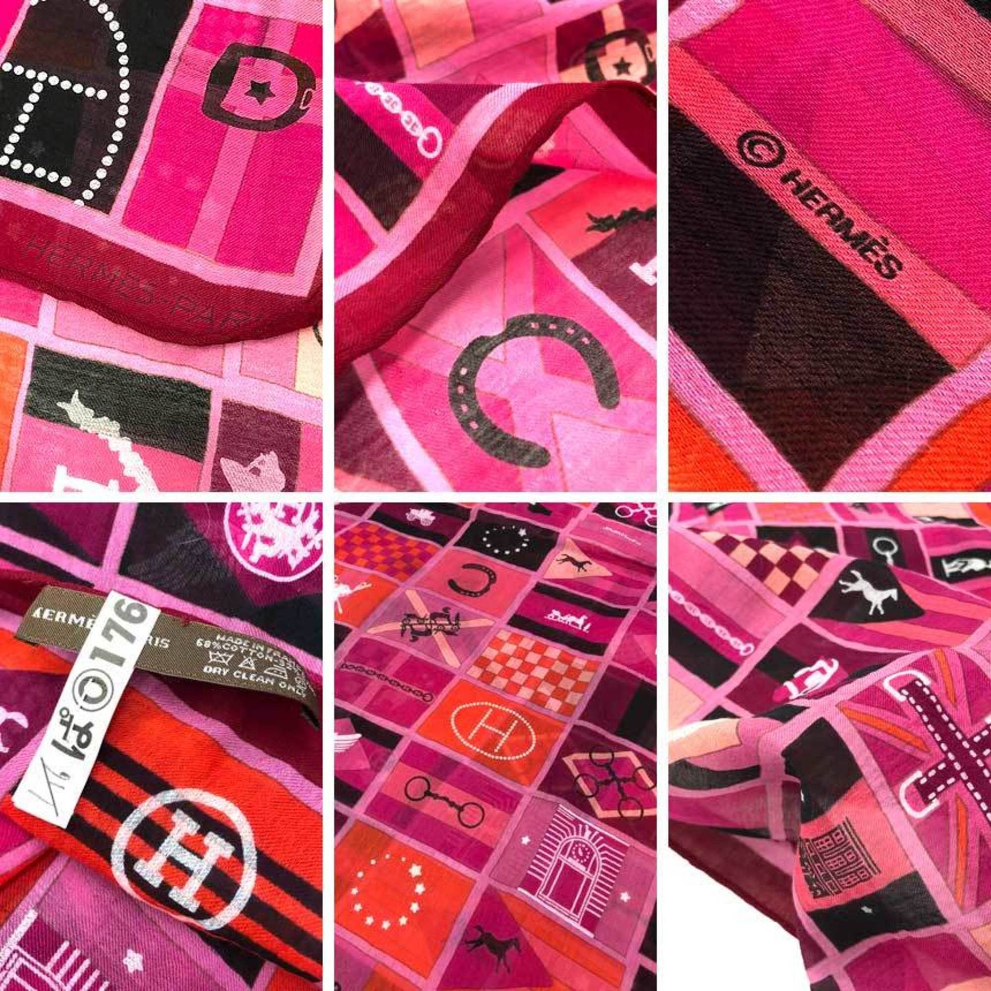 Hermes Hermes Stole Scarf Shawl VOYAGE EN CHE STOLE Cotton Silk Pink Size ONE SIZE - 3 Thumbnail